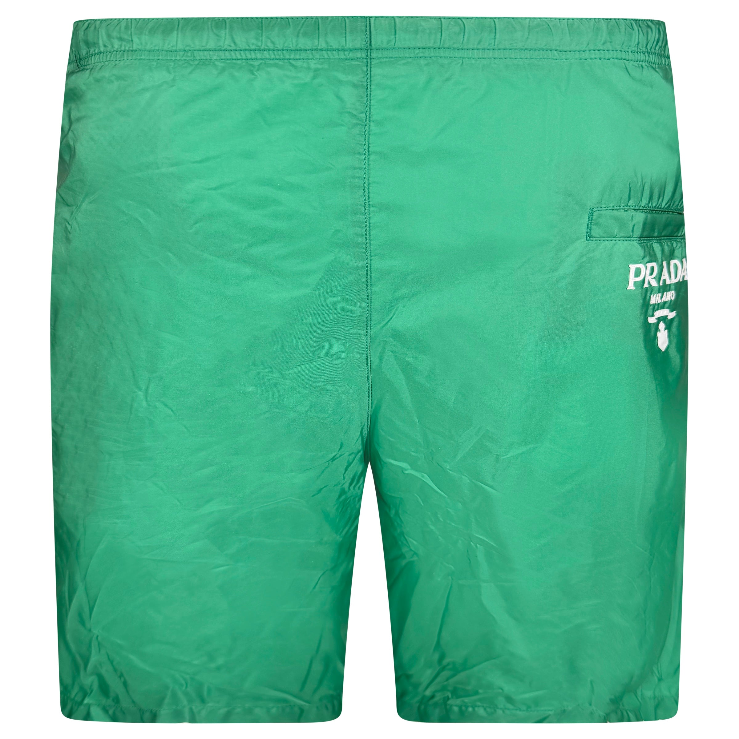 PRADA GREEN LOGO SWIM SHORTS - LARGE (34W) | PRE OWNED