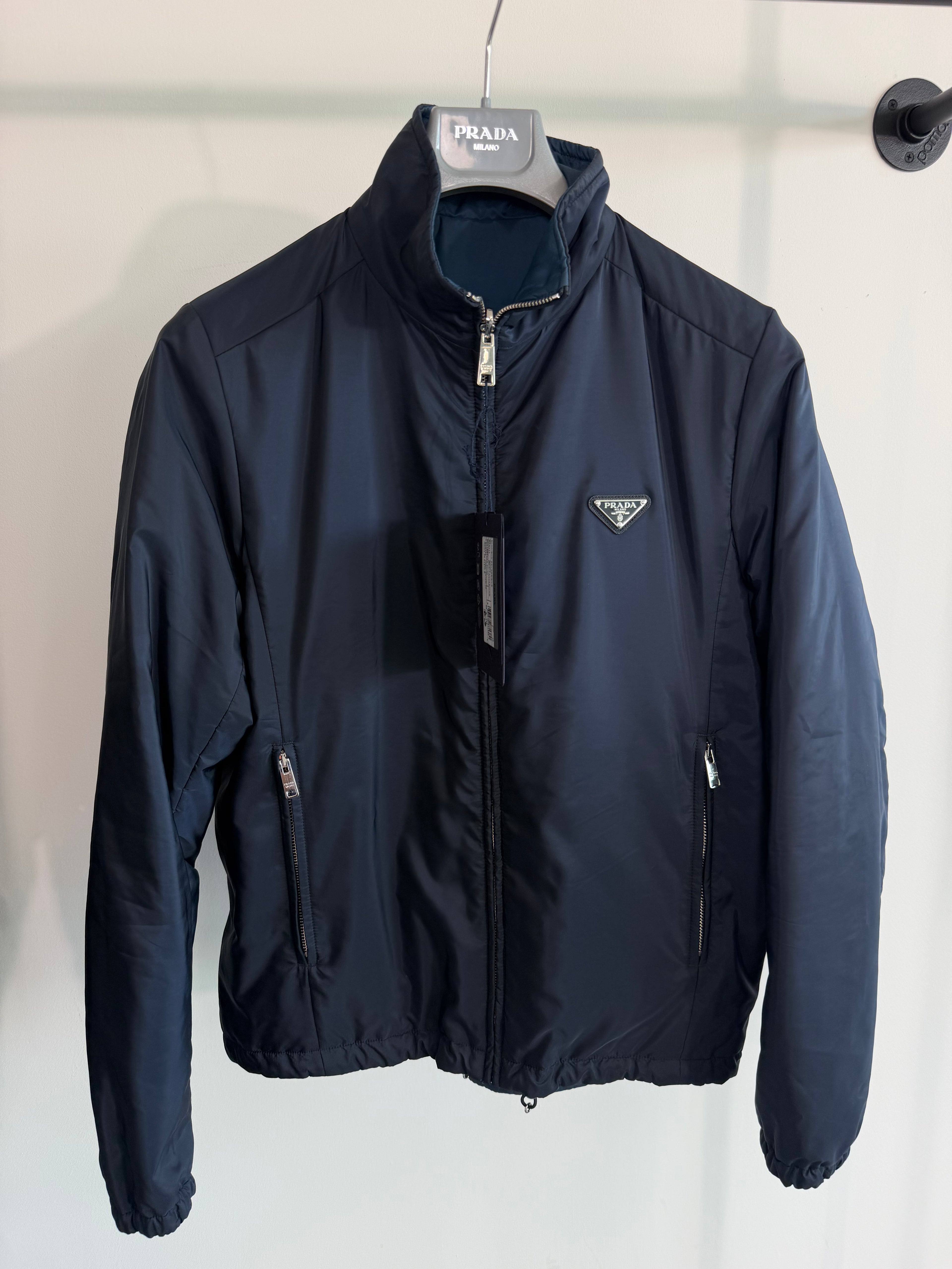 PRADA RE NYLON NAVY REVERSIBLE PADDED JACKET - SMALL | NEW WITH TAGS