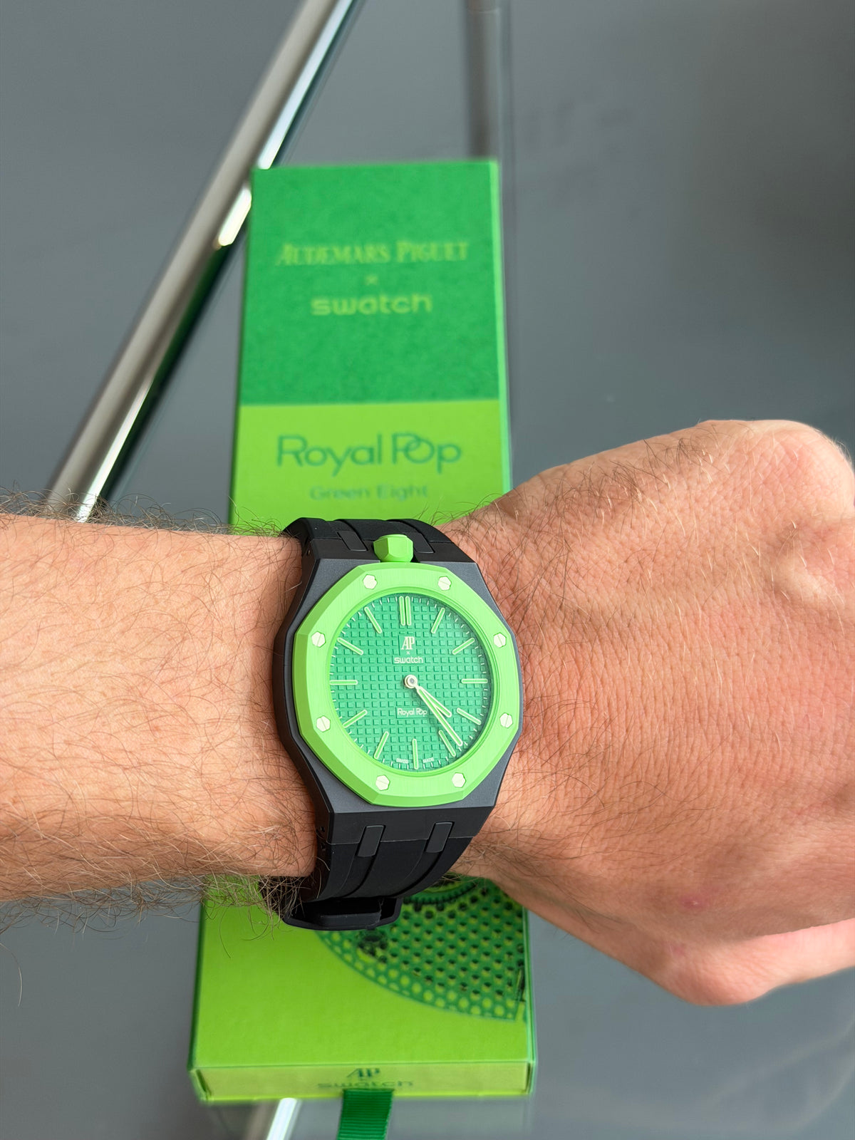 SWATCH X AUDEMARS PIGUET BIOCERAMIC ROYAL POP "GREEN EIGHT " WATCH & STRAP | NEW