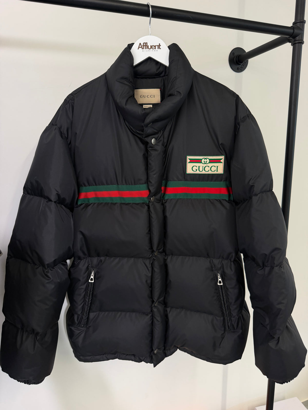 GUCCI BLACK LOGO PUFFER - XL | PRE OWNED