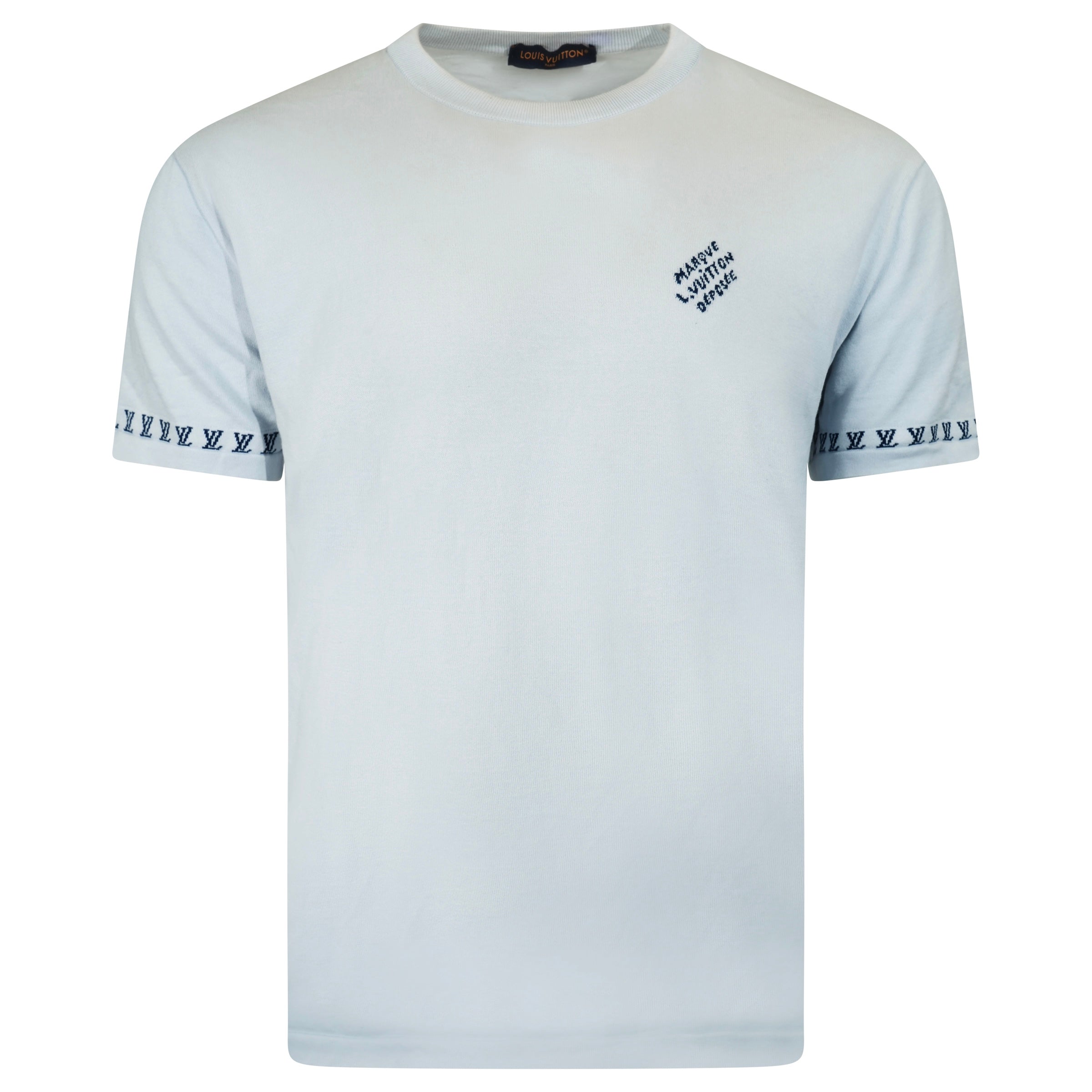 LOUIS VUITTON LIGHT BLUE EMBROIDED LOGO T SHIRT - MEDIUM | PRE OWNED