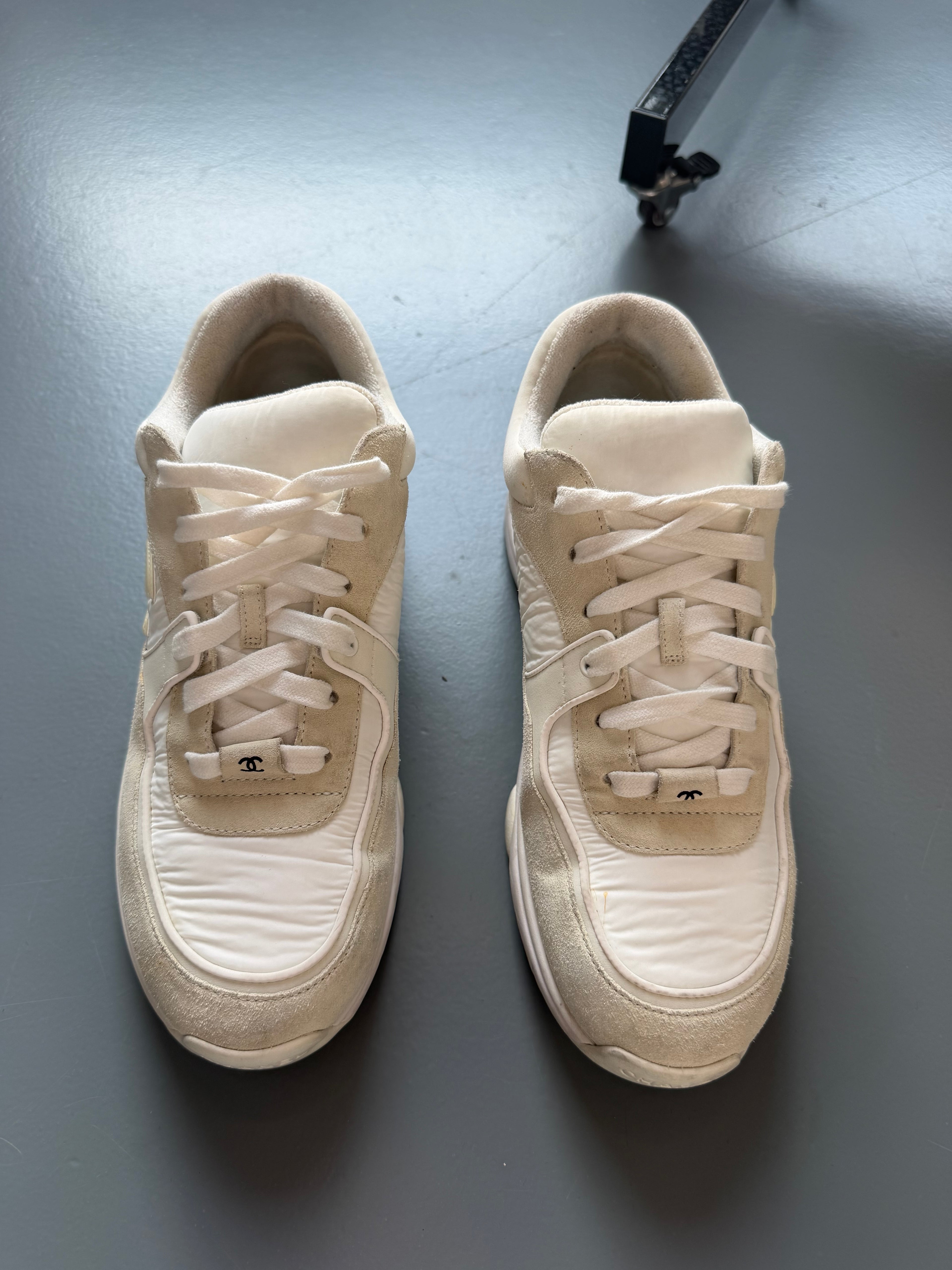 CHANEL TRIPLE WHITE / BEIGE TRAINER - UK 6 (40) | PRE OWNED