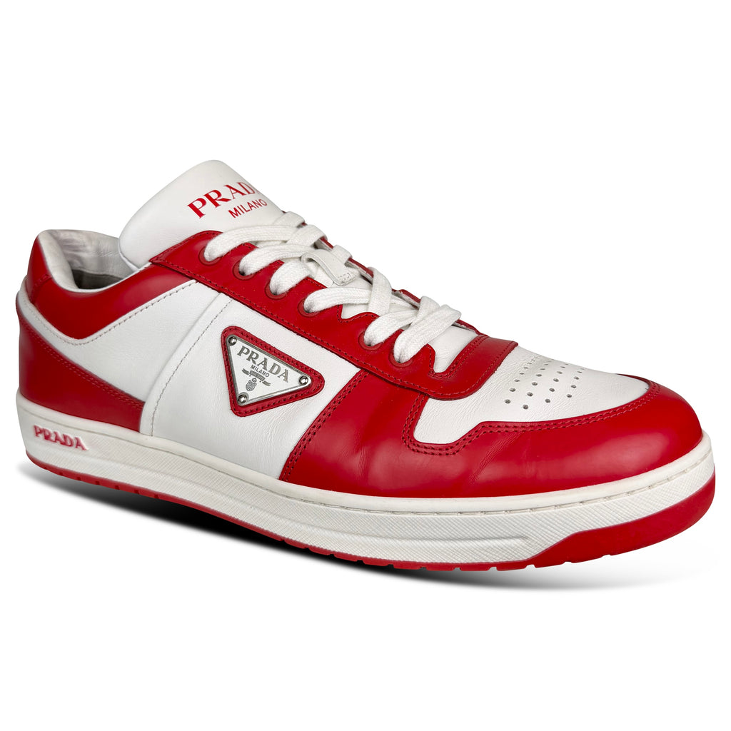 PRADA DOWNTOWN TRAINERS WHITE / RED - UK 8 (Fits 9) | PRE OWNED