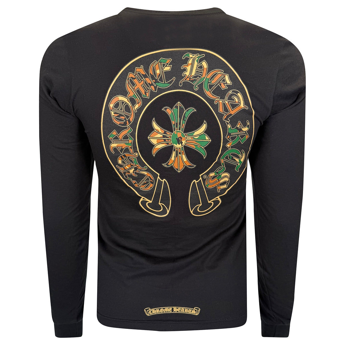 CHROME HEARTS LONG SLEEVED BLACK / CAMO LOGO T SHIRT -  SMALL | NEW