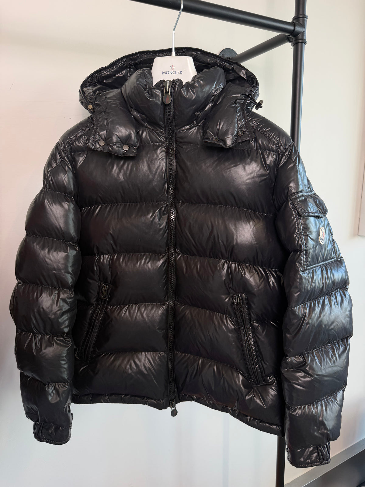 MONCLER MAYA BLACK COAT - SIZE 4 (L) | PRE OWNED