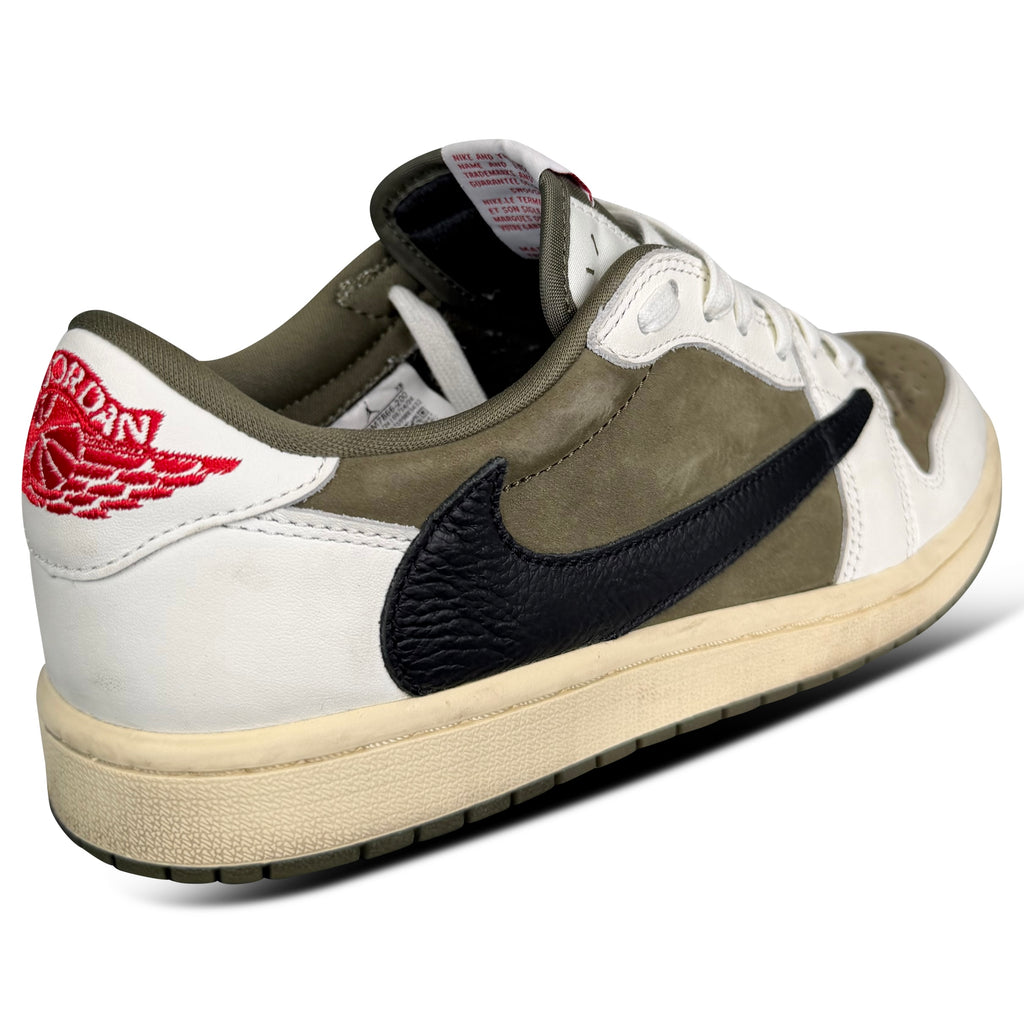 NIKE TRAVIS SCOTT X AIR JORDAN 1 LOW MEDIUM OLIVE TRAINER - UK 7.5 | PRE OWNED