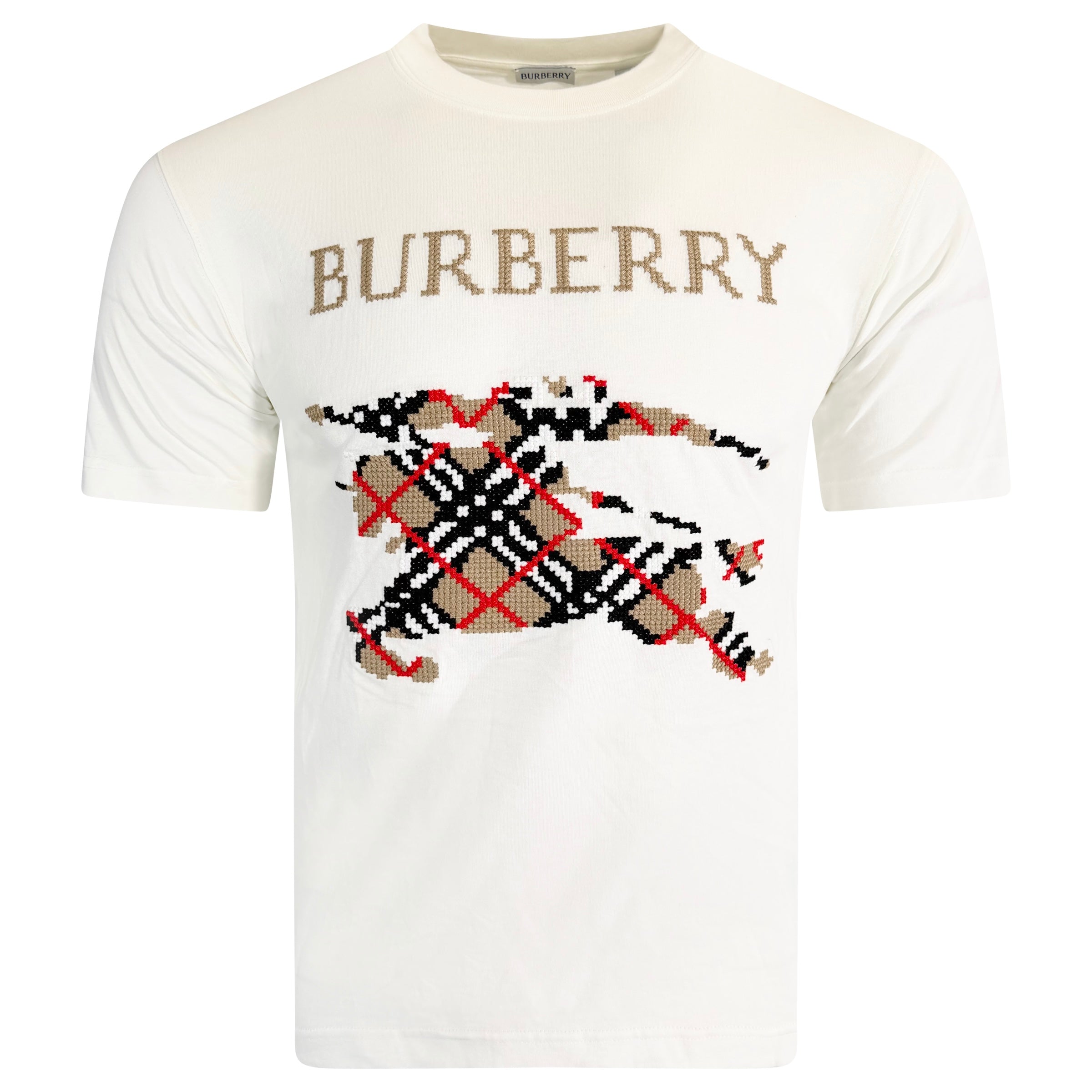 BURBERRY WHITE EMBROIDERED T SHIRT - XS | NEW