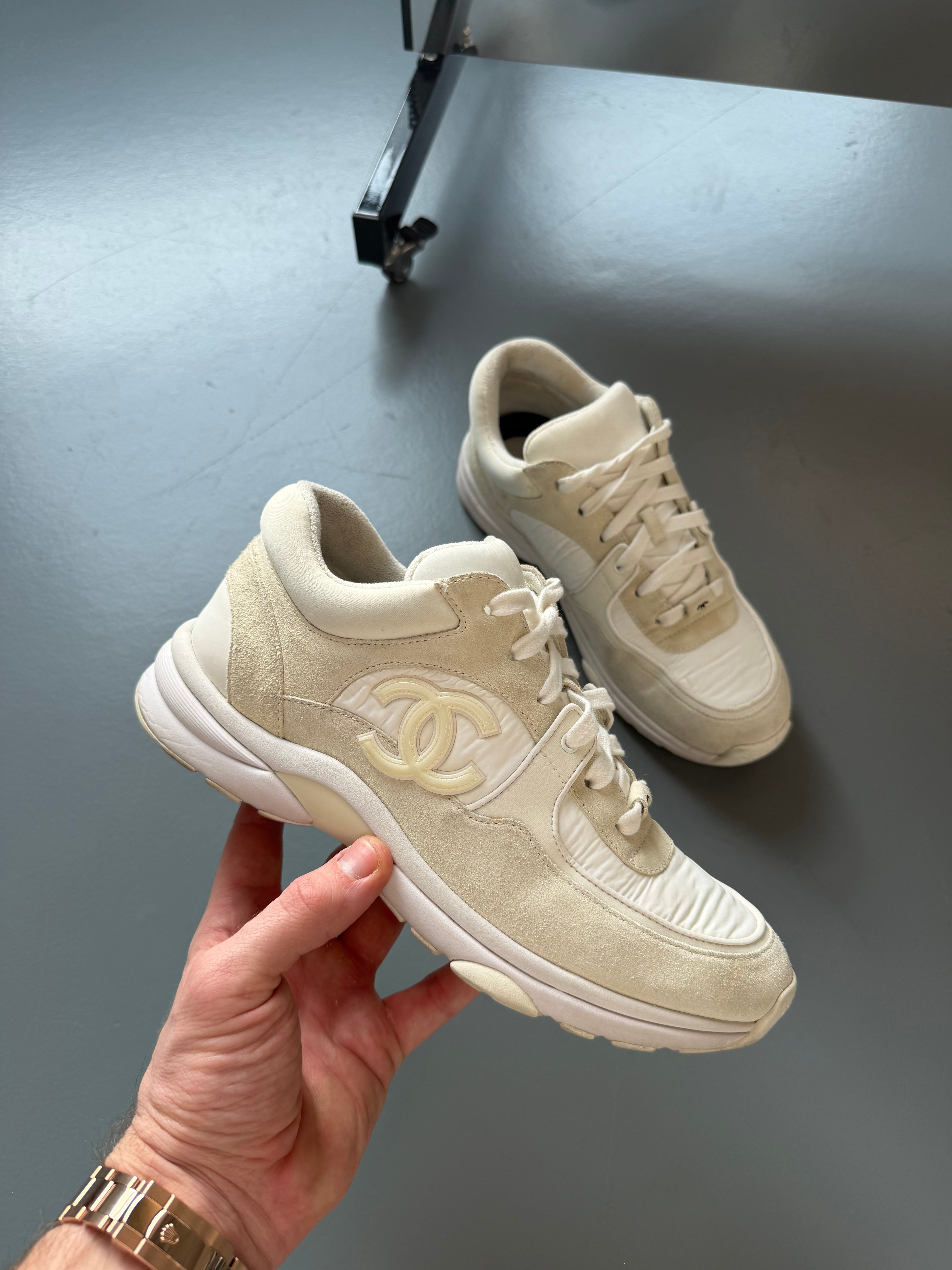 CHANEL TRIPLE WHITE / BEIGE TRAINER - UK 6 (40) | PRE OWNED