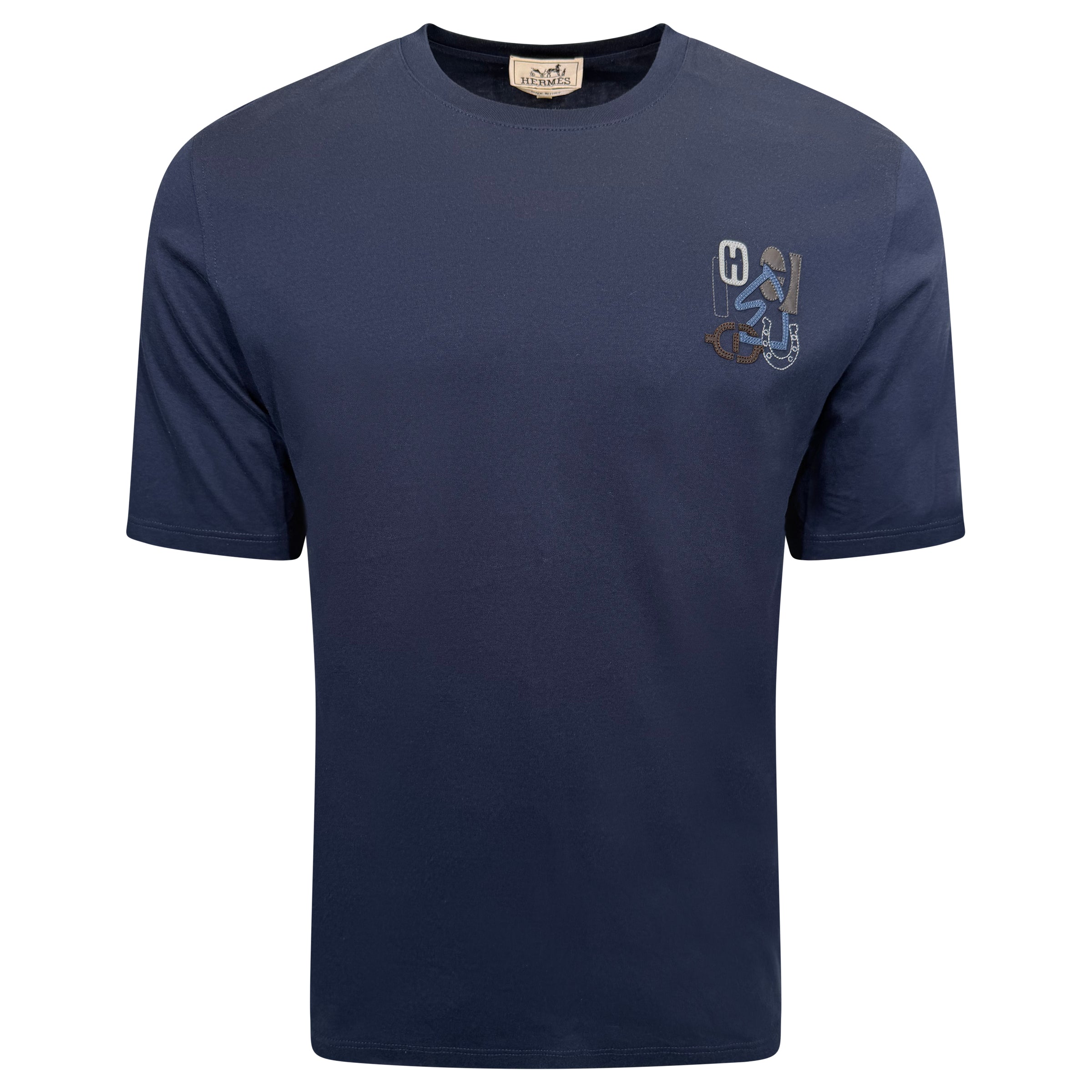 HERMES NAVY ' H PUZZLE '  T SHIRT - LARGE |   PRE OWNED