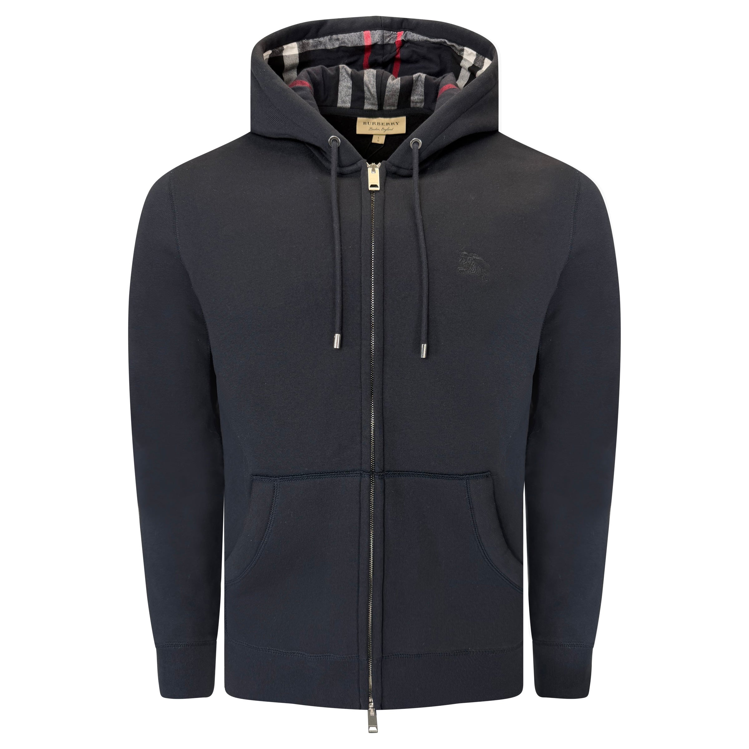 BURBERRY NAVY CHECKED HOODIE - LARGE | NEW