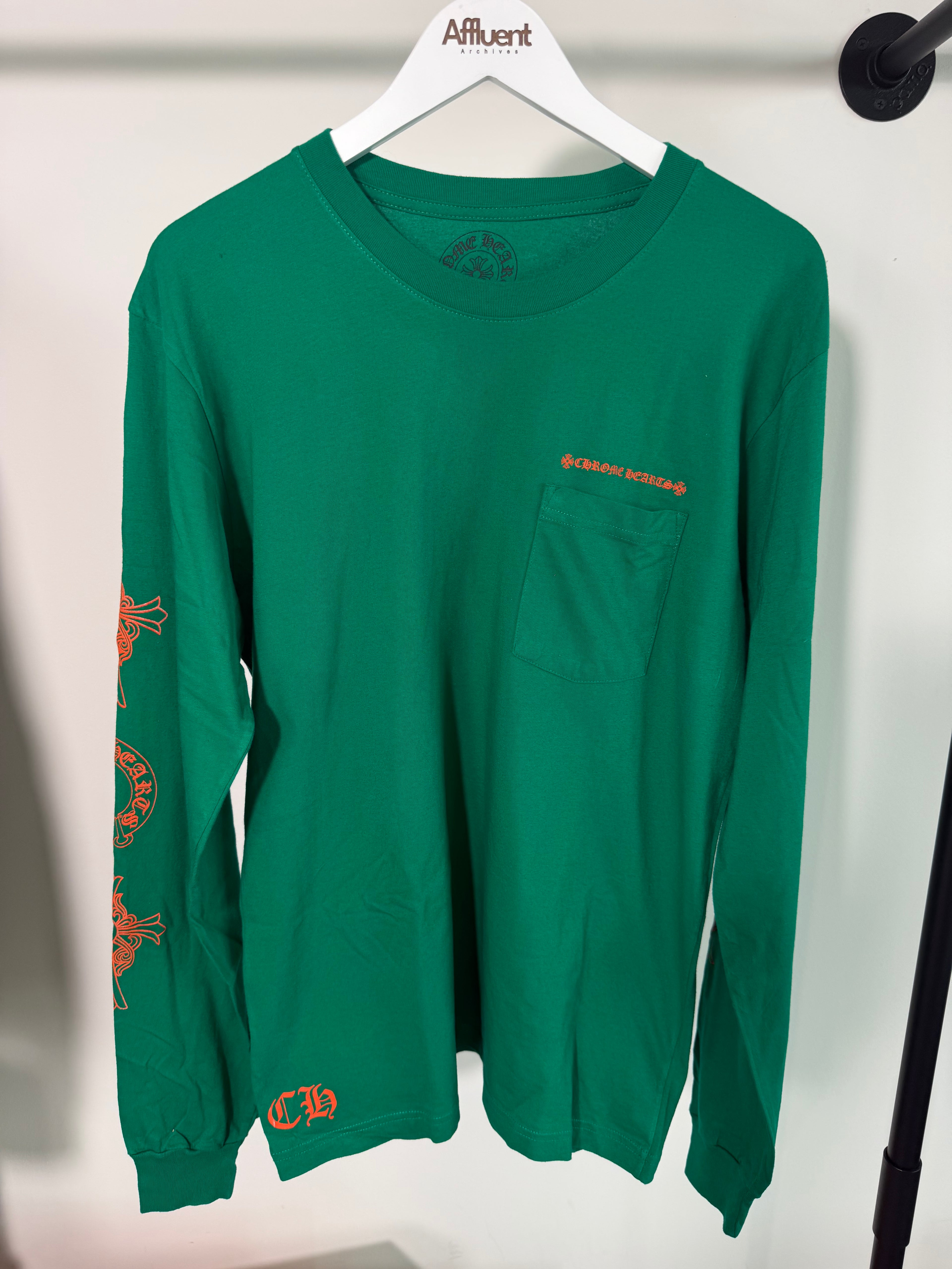 CHROME HEARTS GREEN LONG SLEEVED T SHIRT - LARGE | PRE OWNED