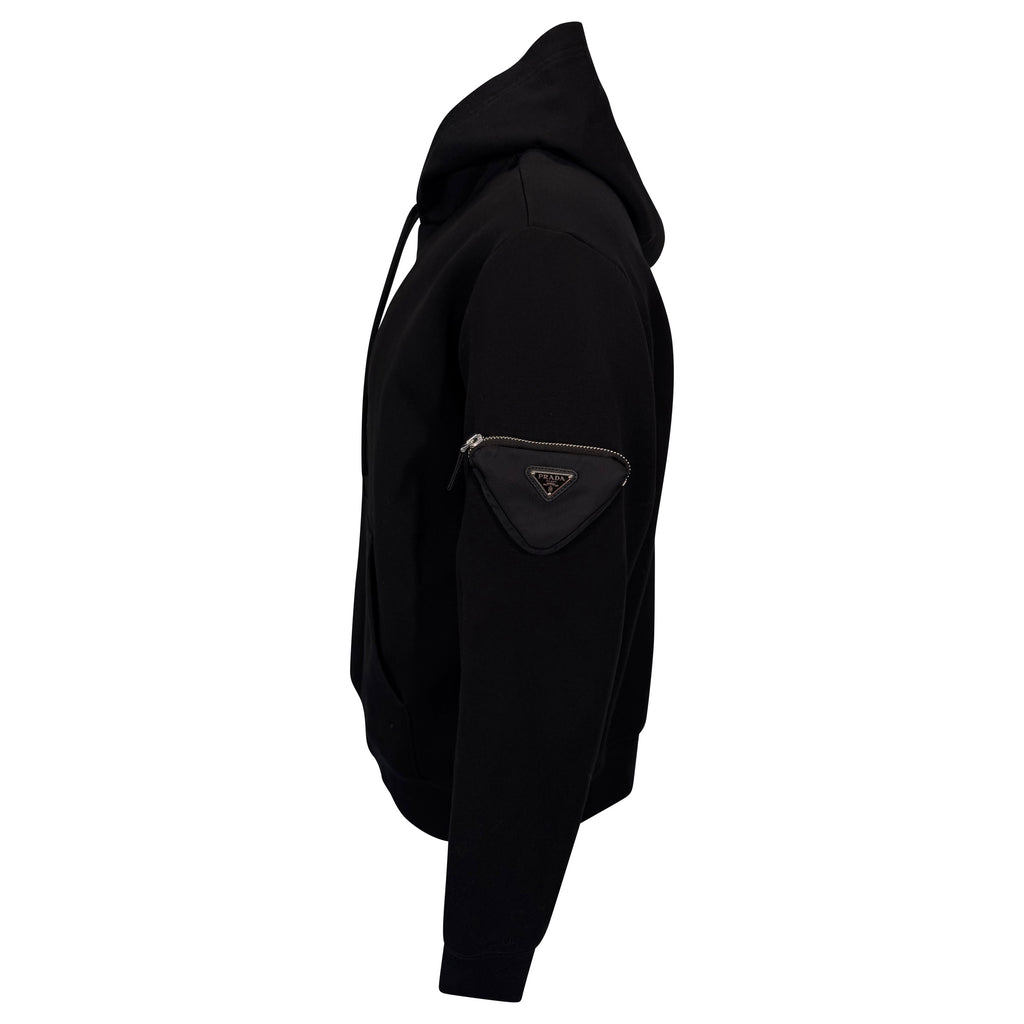 PRADA BLACK TRIANGLE ARM POCKET HOODIE - LARGE `(Fits XL) | PRE OWNED