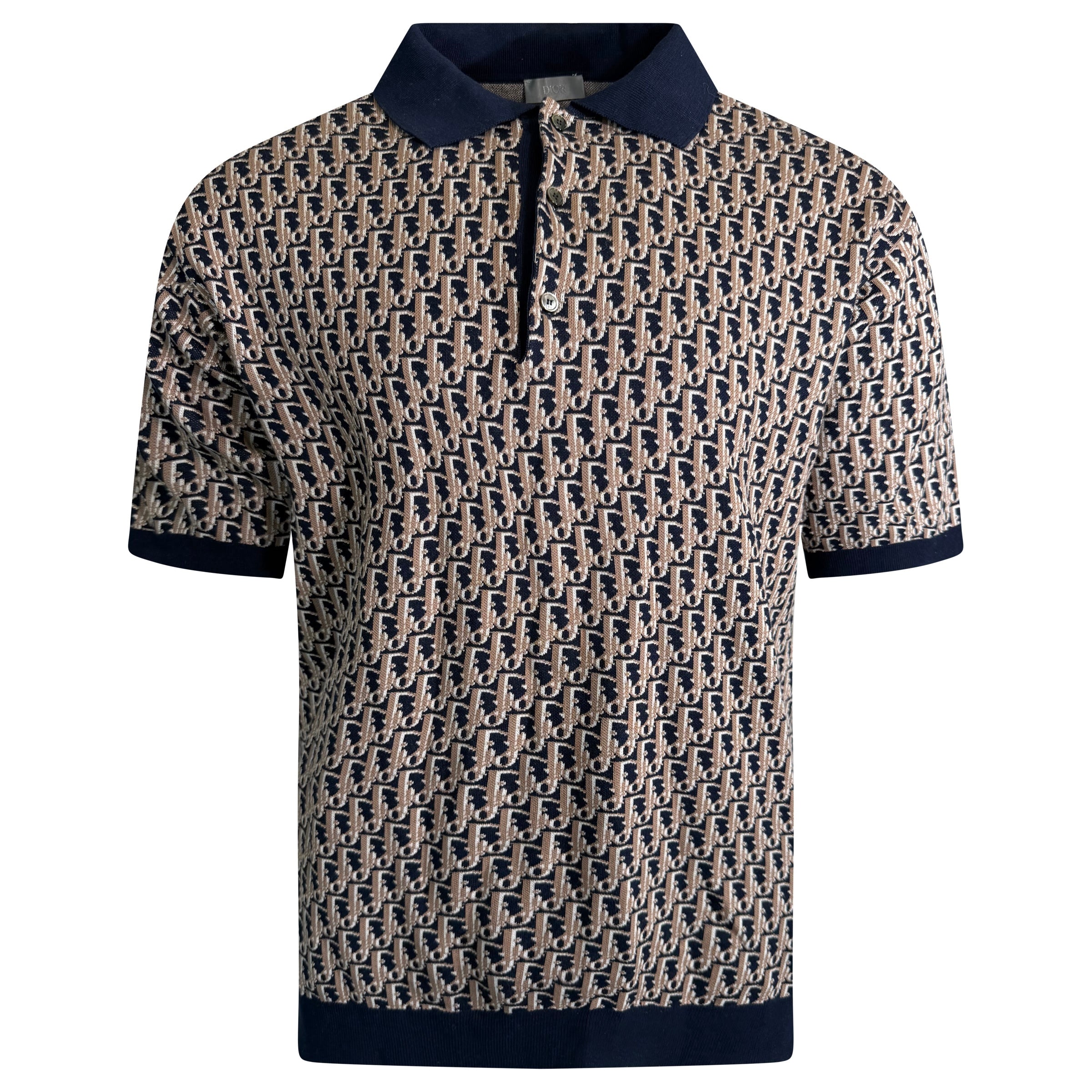 DIOR OBLIQUE COTTON POLO NAVY / BROWN - LARGE | PRE OWNED