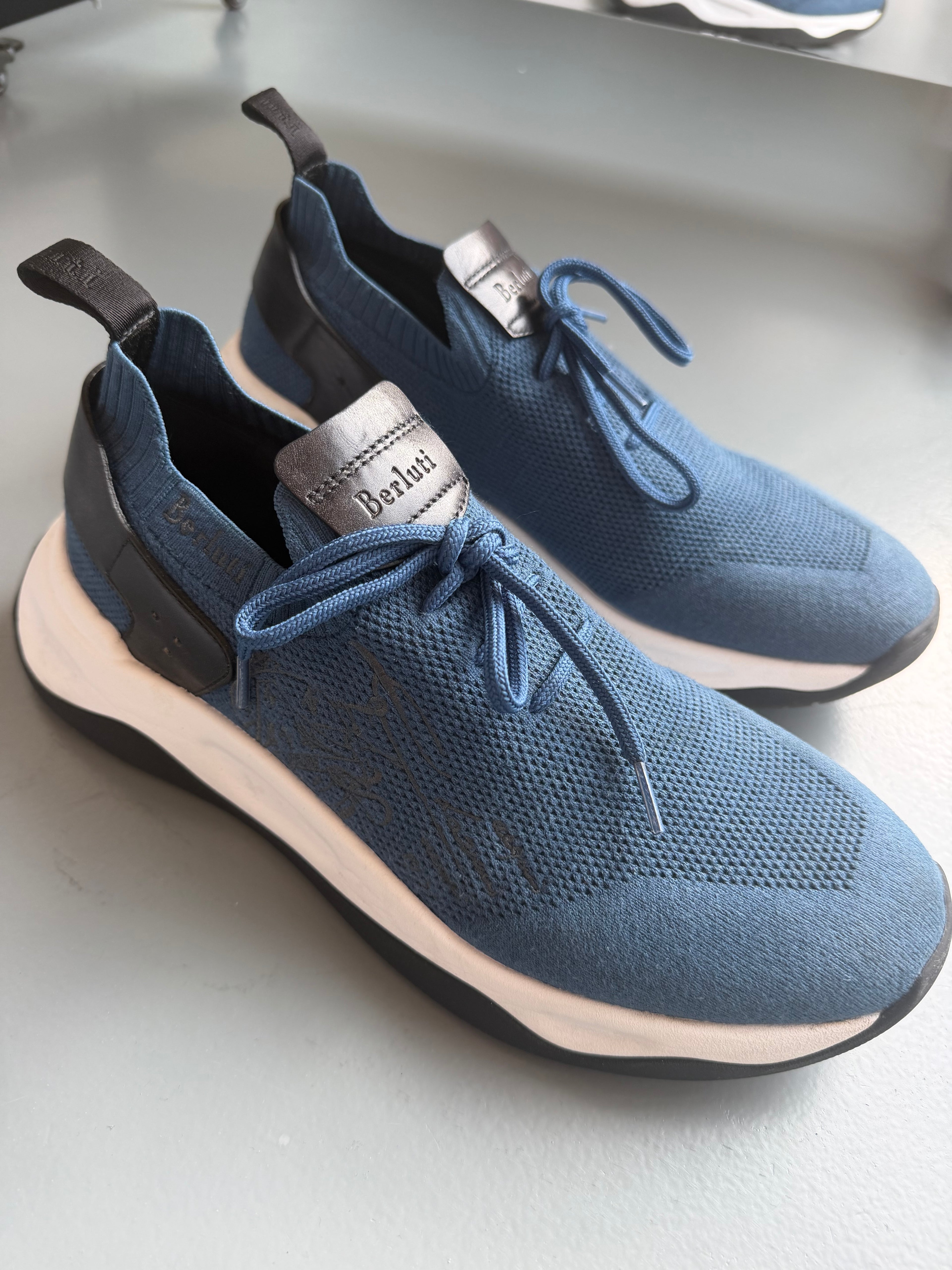 BERLUTI BLUE SHADOW KNIT TRAINER - UK 8.5 (Fit 9) | PRE OWNED