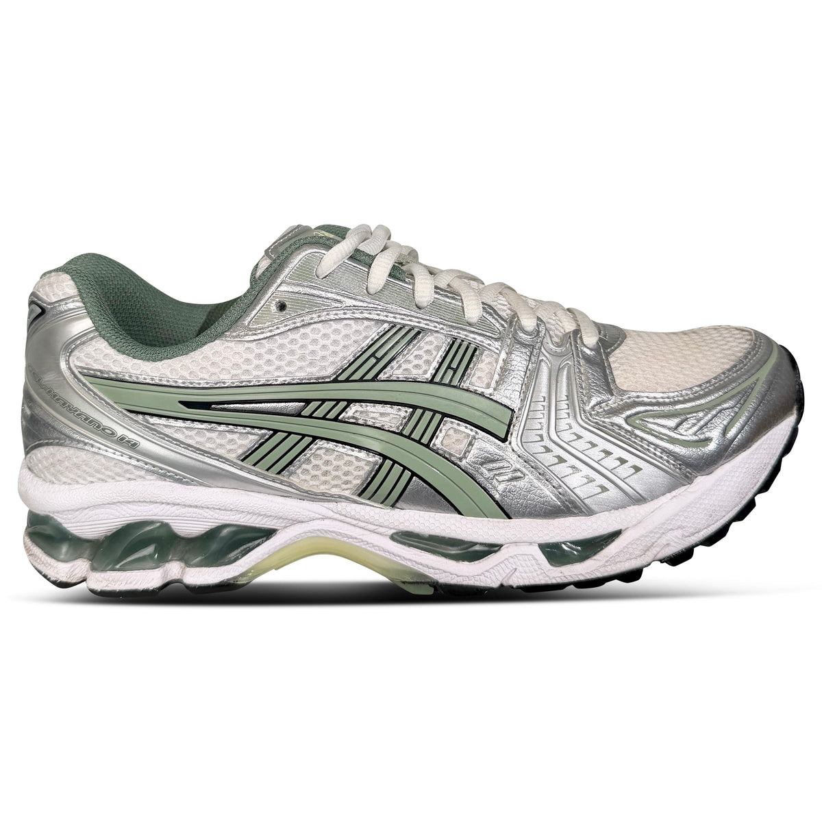 ASIC GEL KAYANO TRAINER SILVER GREEN - UK 8.5 (42.5) | PRE OWNED - Affluent ArchivesUsed HIGH END DESIGNER CLOTHING
