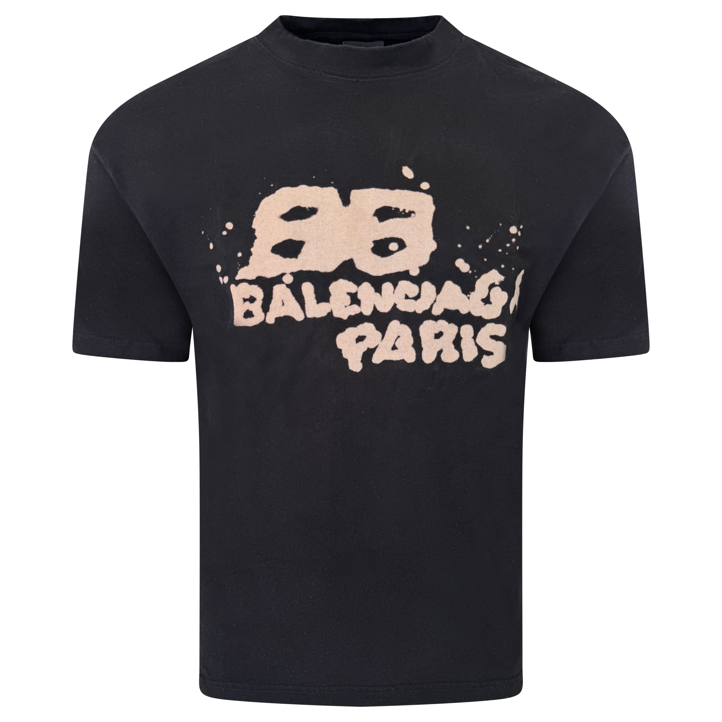 BALENCIAGA BLACK LOGO T SHIRT - MEDIUM (Fits Large) | PRE OWNED - Affluent ArchivesUsed HIGH END DESIGNER CLOTHING