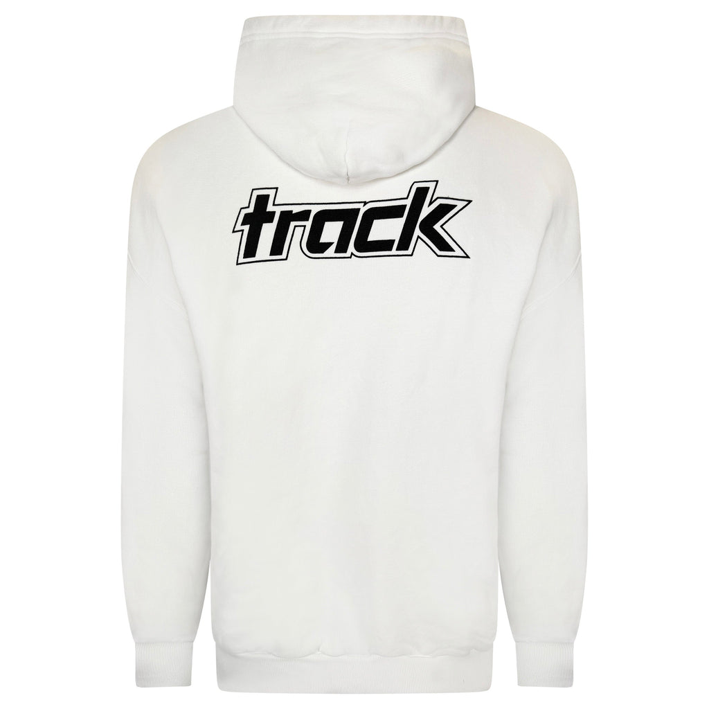 BALENCIAGA WHITE LOGO HOODIE - SMALL (Fits XL) - Affluent ArchivesUsed HIGH END DESIGNER CLOTHING