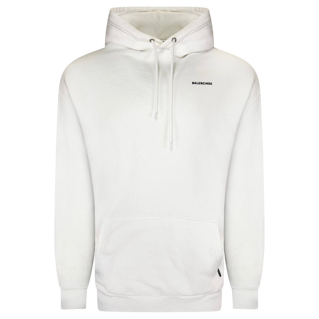 BALENCIAGA WHITE LOGO HOODIE - SMALL (Fits XL) - Affluent ArchivesUsed HIGH END DESIGNER CLOTHING