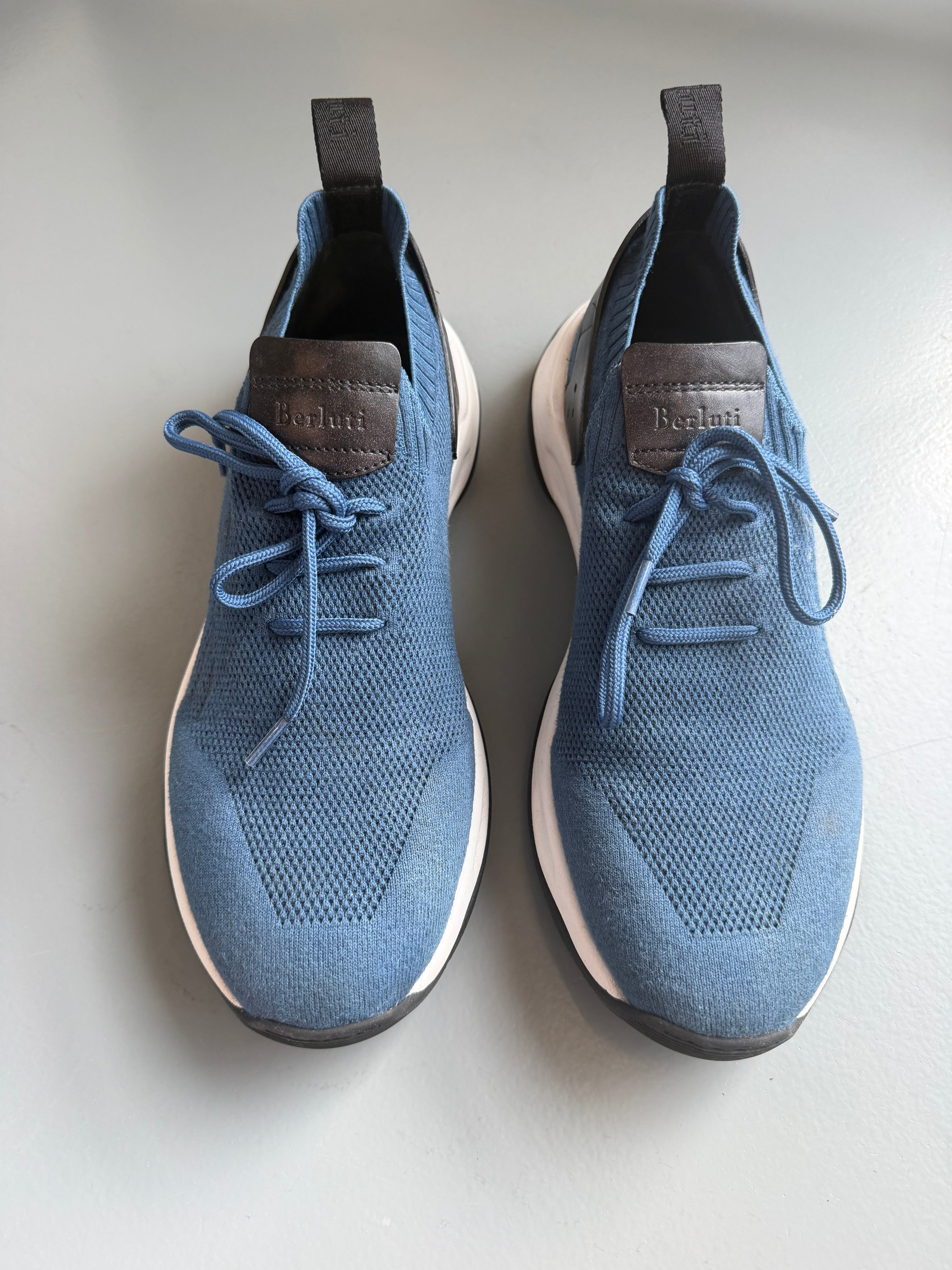BERLUTI BLUE SHADOW KNIT TRAINER - UK 8.5 (Fit 9) | PRE OWNED - Affluent ArchivesUsed HIGH END DESIGNER CLOTHING