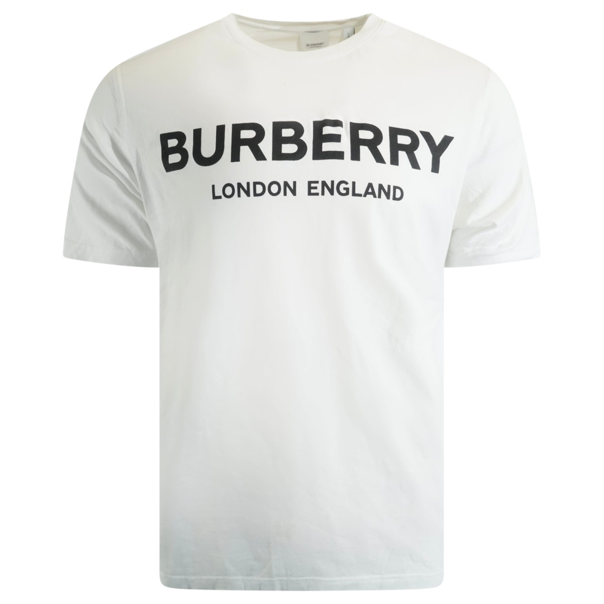 BUBRERRY WHITE LOGO T SHIRT - LARGE | PRE OWNED - Affluent ArchivesUsed HIGH END DESIGNER CLOTHING