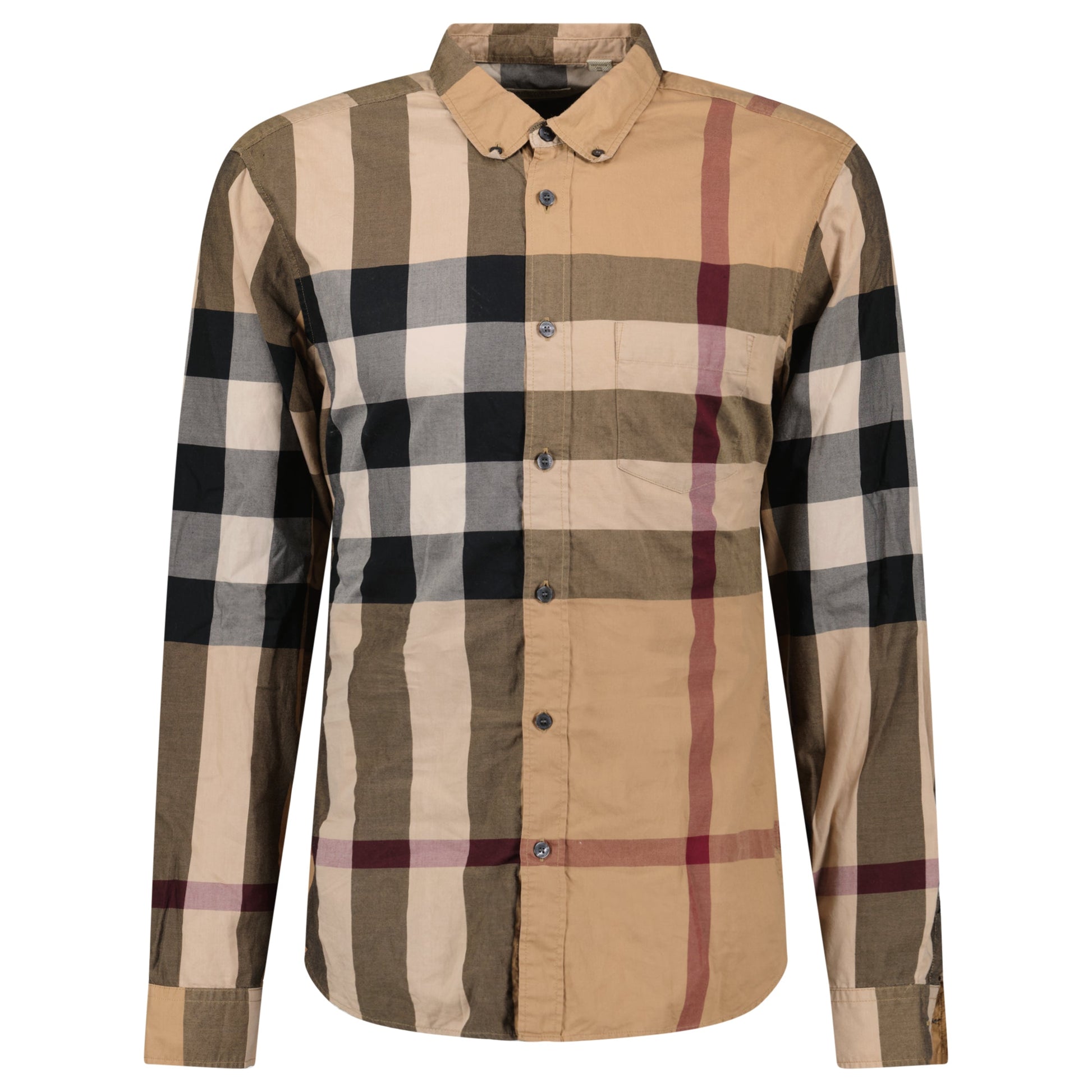 BURBERRY BEIGE CHECKED SHIRT - XL (Fits L) - Affluent ArchivesUsed HIGH END DESIGNER CLOTHING