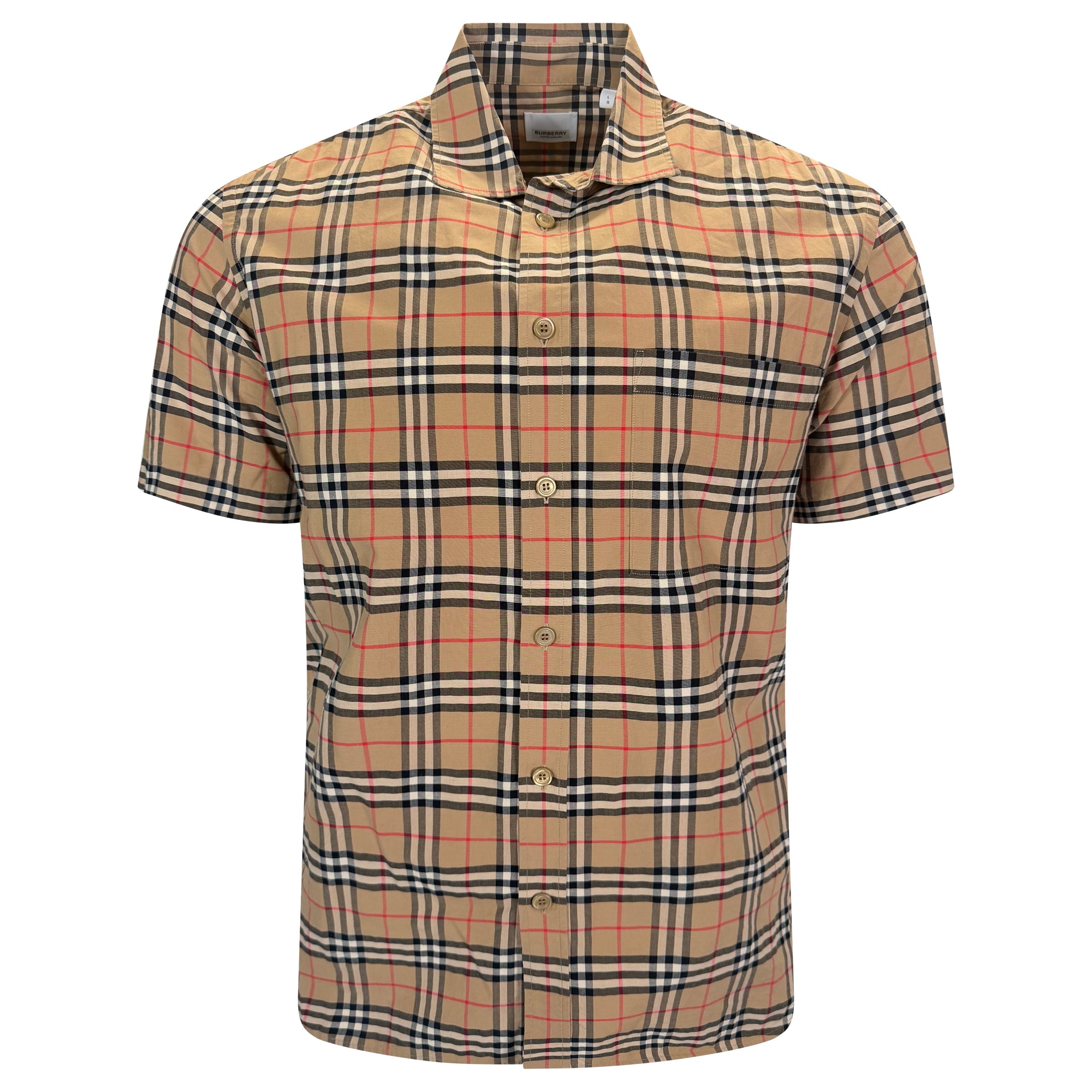 BURBERRY BEIGE CHECKED SHORT SLEEVED SHIRT - LARGE (Fits M) - Affluent ArchivesUsed HIGH END DESIGNER CLOTHING