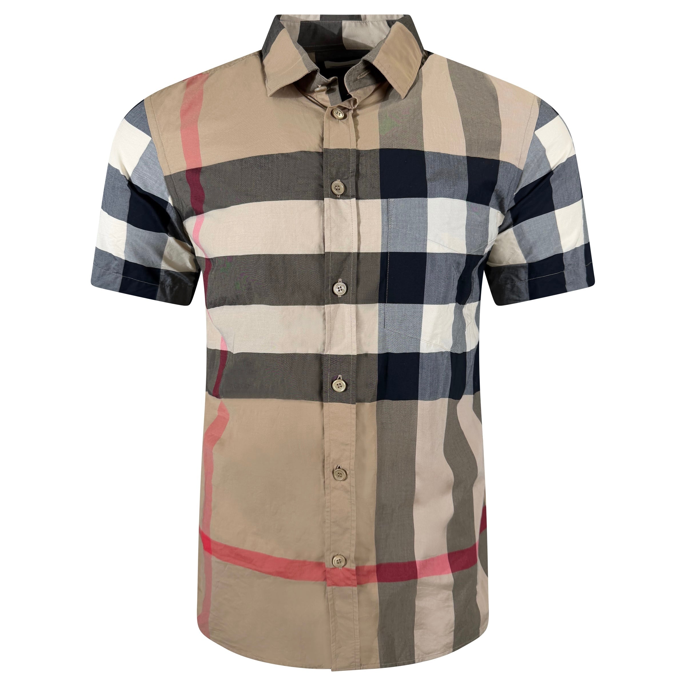 BURBERRY BEIGE CHECKED SHORT SLEEVED SHIRT - MEDIUM - Affluent ArchivesUsed HIGH END DESIGNER CLOTHING
