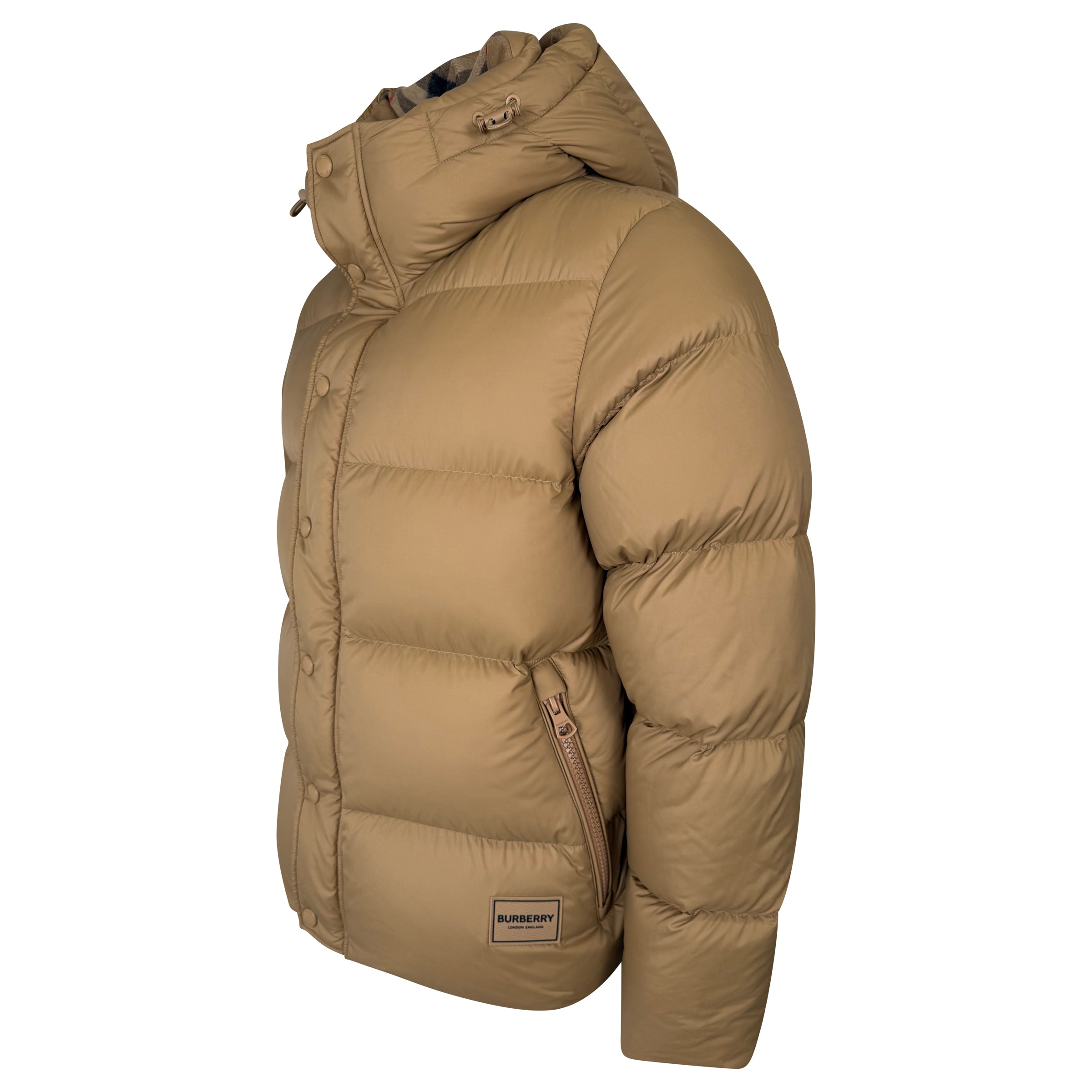 BURBERRY BEIGE LOGO PUFFER COAT - MEDIUM (Fits M/L) - Affluent ArchivesUsed HIGH END DESIGNER CLOTHING