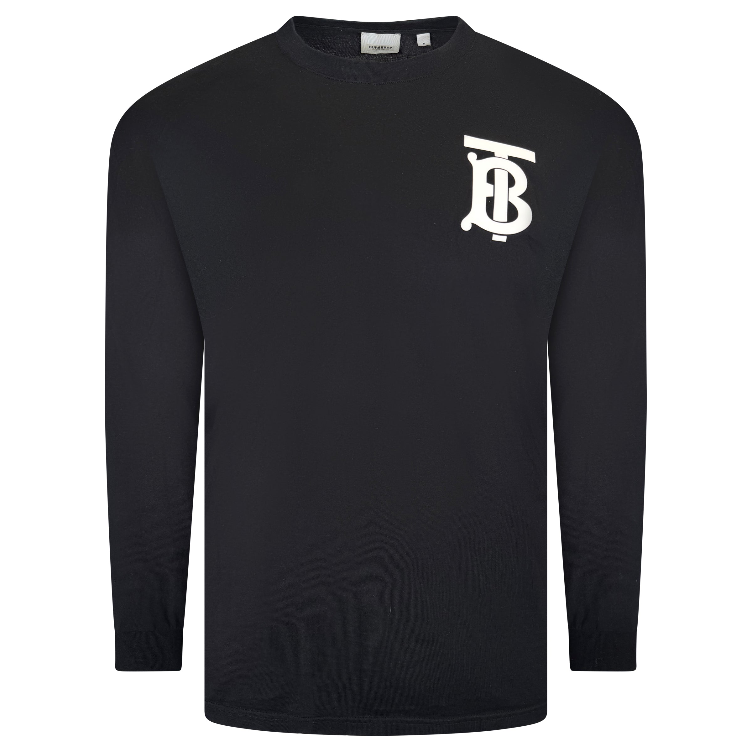BURBERRY BLACK / WHITE LOGO LONG SLEEVED T SHIRT - MEDIUM - Affluent ArchivesUsed HIGH END DESIGNER CLOTHING