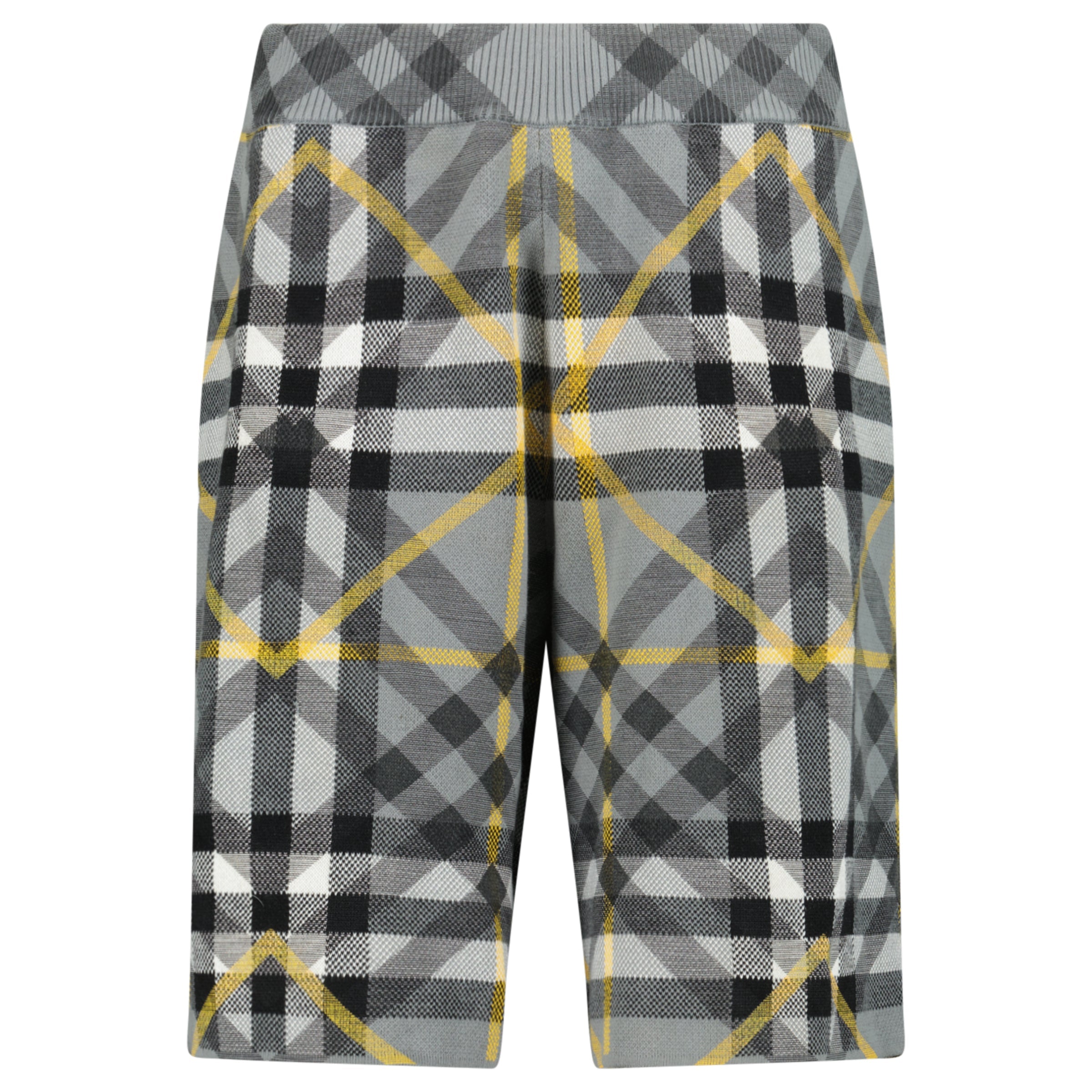 BURBERRY GREY / YELLOW CHECKED COTTON SHORTS - LARGE (Fit XL) - Affluent ArchivesUsed HIGH END DESIGNER CLOTHING