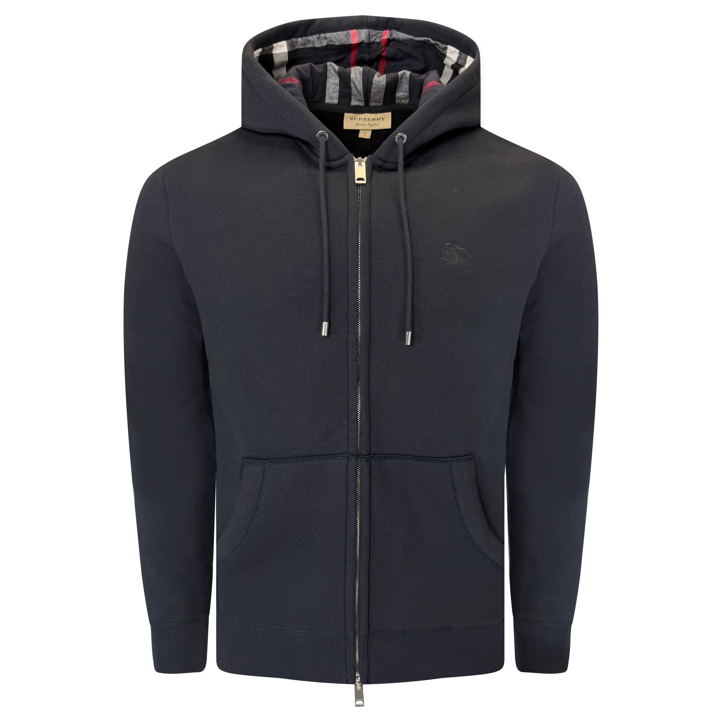 BURBERRY NAVY CHECKED HOODIE - LARGE | NEW - Affluent ArchivesUsed HIGH END DESIGNER CLOTHING