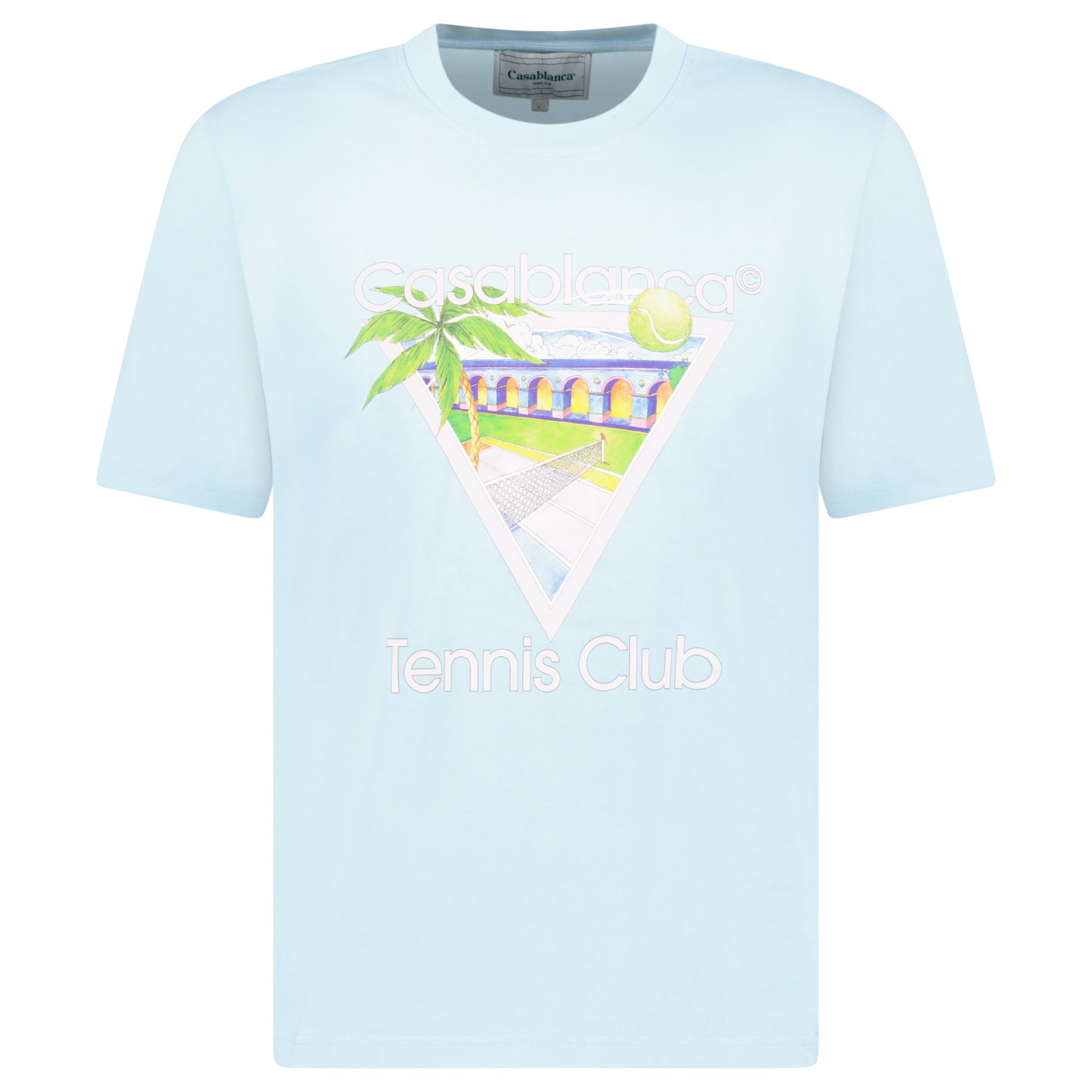 CASABLANCA T SHIRT LIGHT BLUE - LARGE (Fits M) - Affluent ArchivesUsed HIGH END DESIGNER CLOTHING