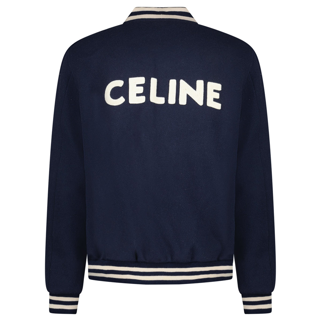CELINE VARSITY BOMBER NAVY - 50 (L) (TAGS ATTACHED) - Affluent ArchivesUsed HIGH END DESIGNER CLOTHING
