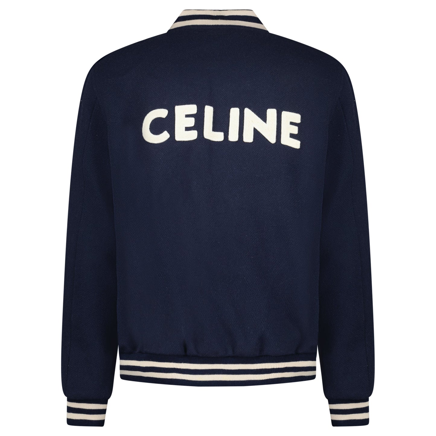 CELINE VARSITY BOMBER NAVY - 50 (L) (TAGS ATTACHED) - Affluent ArchivesUsed HIGH END DESIGNER CLOTHING