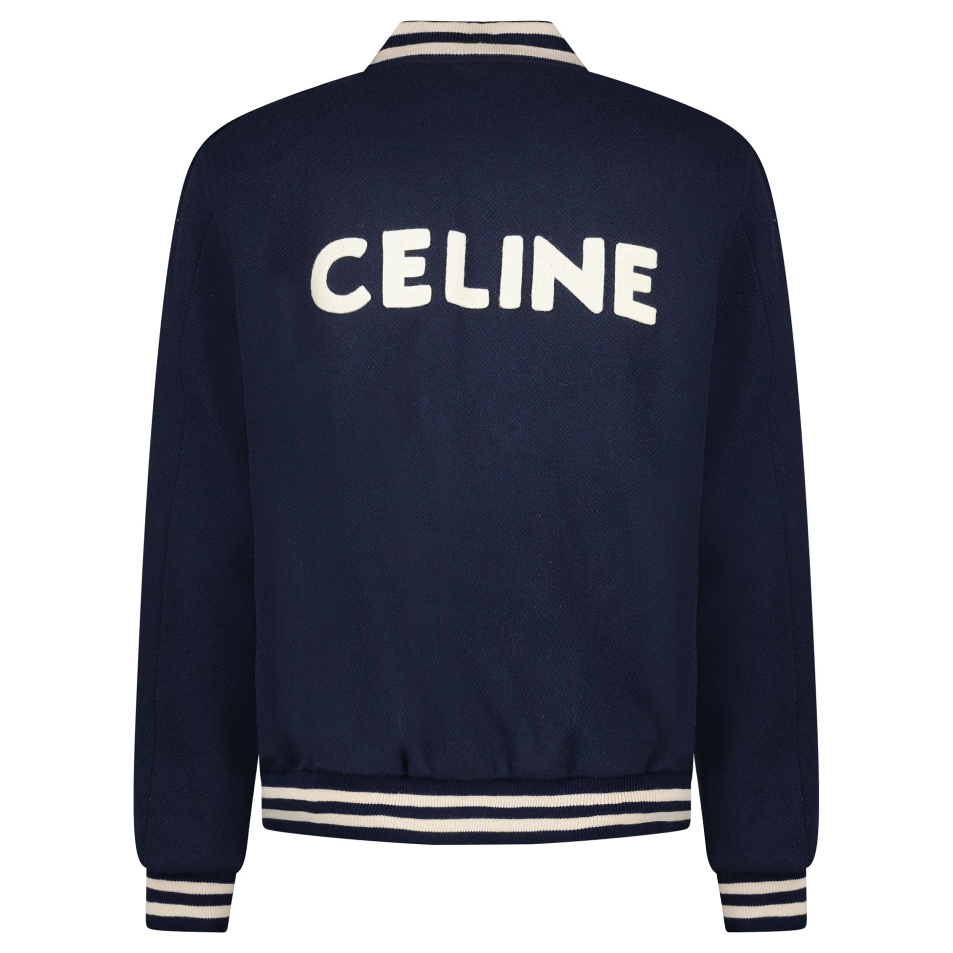 CELINE VARSITY BOMBER NAVY - 50 (L) (TAGS ATTACHED) - Affluent ArchivesUsed HIGH END DESIGNER CLOTHING