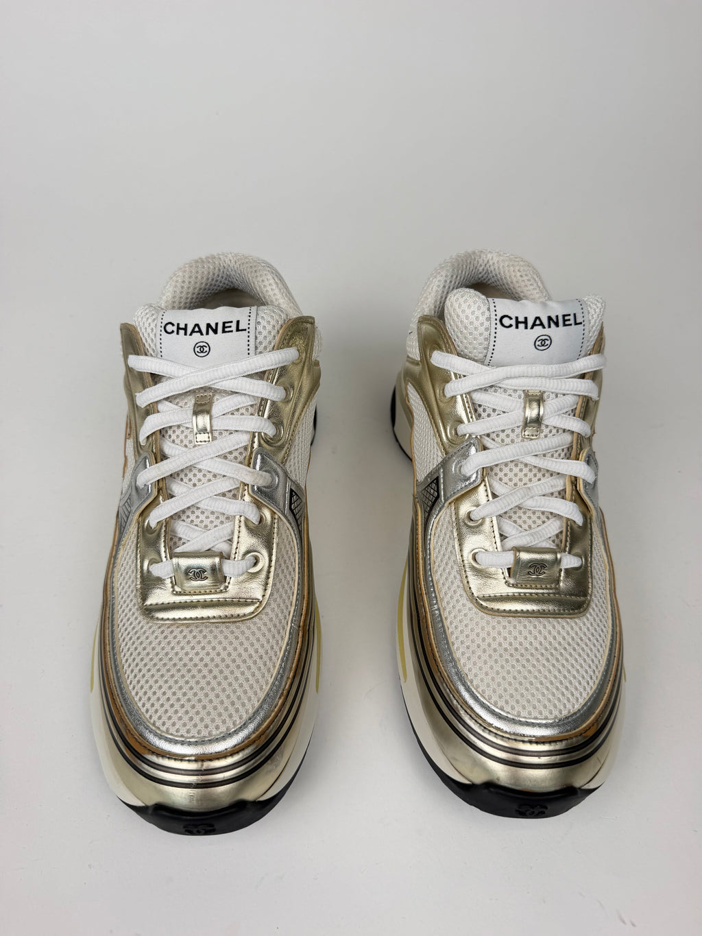 CHANEL BEIGE / GOLD RUNNER SNEAKER - UK 9 (43) | PRE OWNED - Affluent ArchivesUsed HIGH END DESIGNER CLOTHING