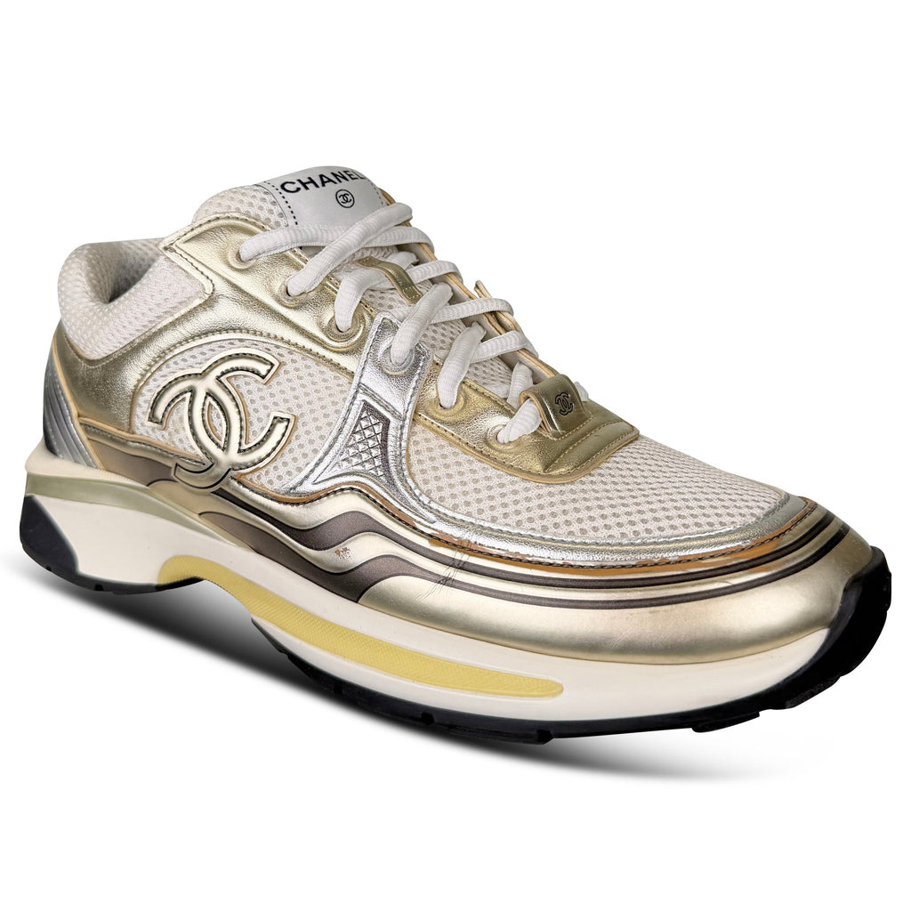 CHANEL BEIGE / GOLD RUNNER SNEAKER - UK 9 (43) | PRE OWNED - Affluent ArchivesUsed HIGH END DESIGNER CLOTHING