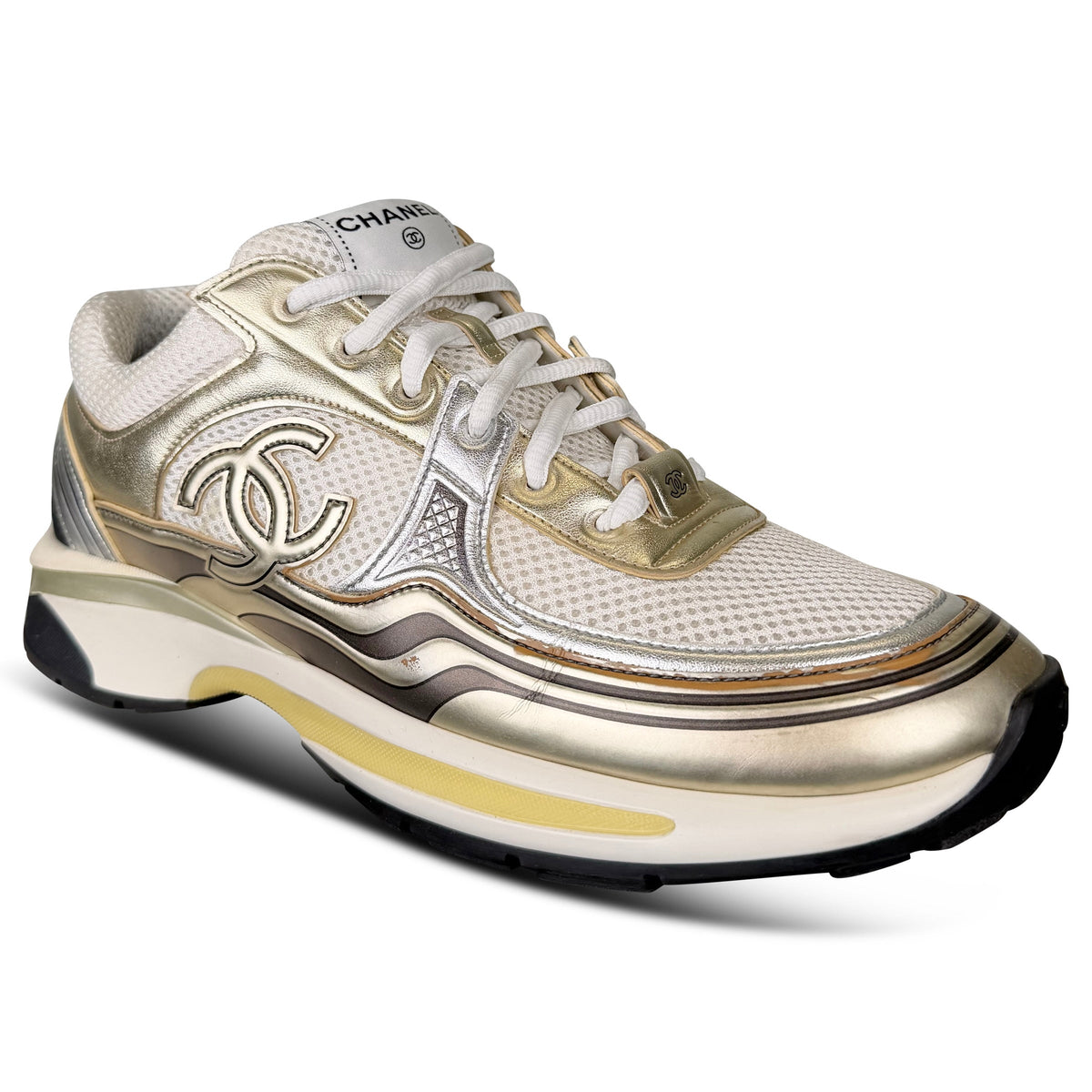 CHANEL BEIGE / GOLD RUNNER SNEAKER - UK 9 (43) | PRE OWNED - Affluent ArchivesUsed HIGH END DESIGNER CLOTHING