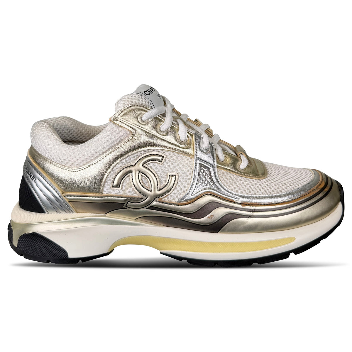 CHANEL BEIGE / GOLD RUNNER SNEAKER - UK 9 (43) | PRE OWNED - Affluent ArchivesUsed HIGH END DESIGNER CLOTHING