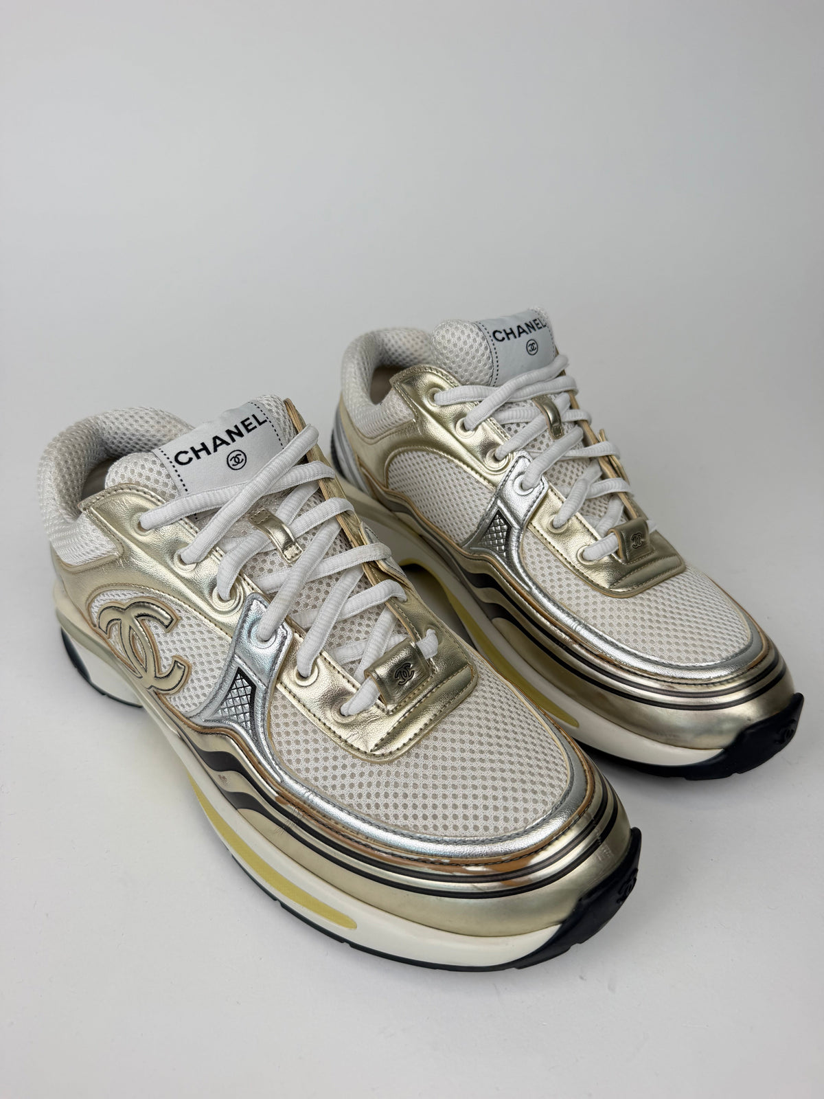 CHANEL BEIGE / GOLD RUNNER SNEAKER - UK 9 (43) | PRE OWNED - Affluent ArchivesUsed HIGH END DESIGNER CLOTHING