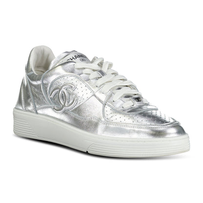 CHANEL SILVER LOW TRAINER - UK 8 (42) - Affluent ArchivesUsed HIGH END DESIGNER CLOTHING