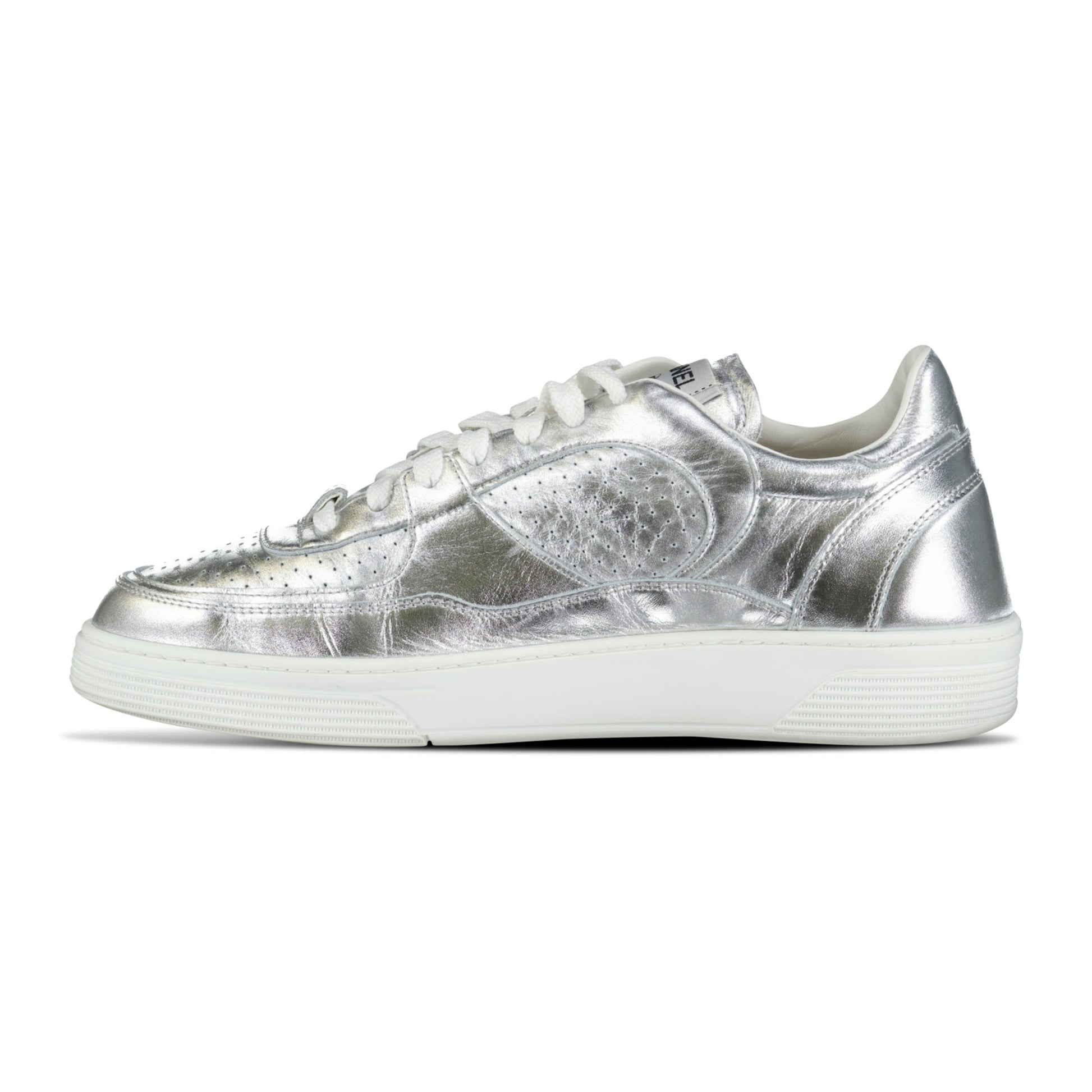 CHANEL SILVER LOW TRAINER - UK 8 (42) - Affluent ArchivesUsed HIGH END DESIGNER CLOTHING