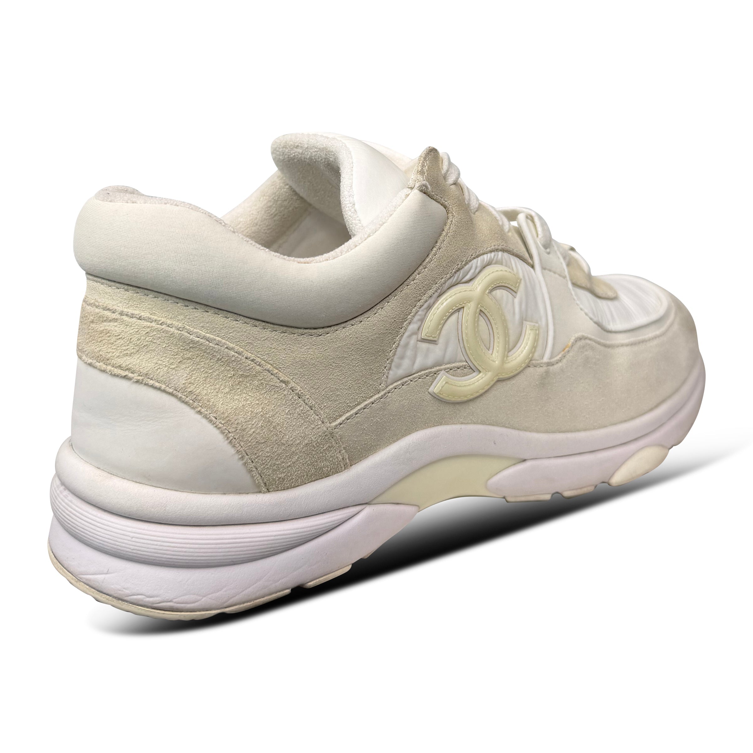 CHANEL TRIPLE WHITE / BEIGE TRAINER - UK 6 (40) | PRE OWNED - Affluent ArchivesUsed HIGH END DESIGNER CLOTHING