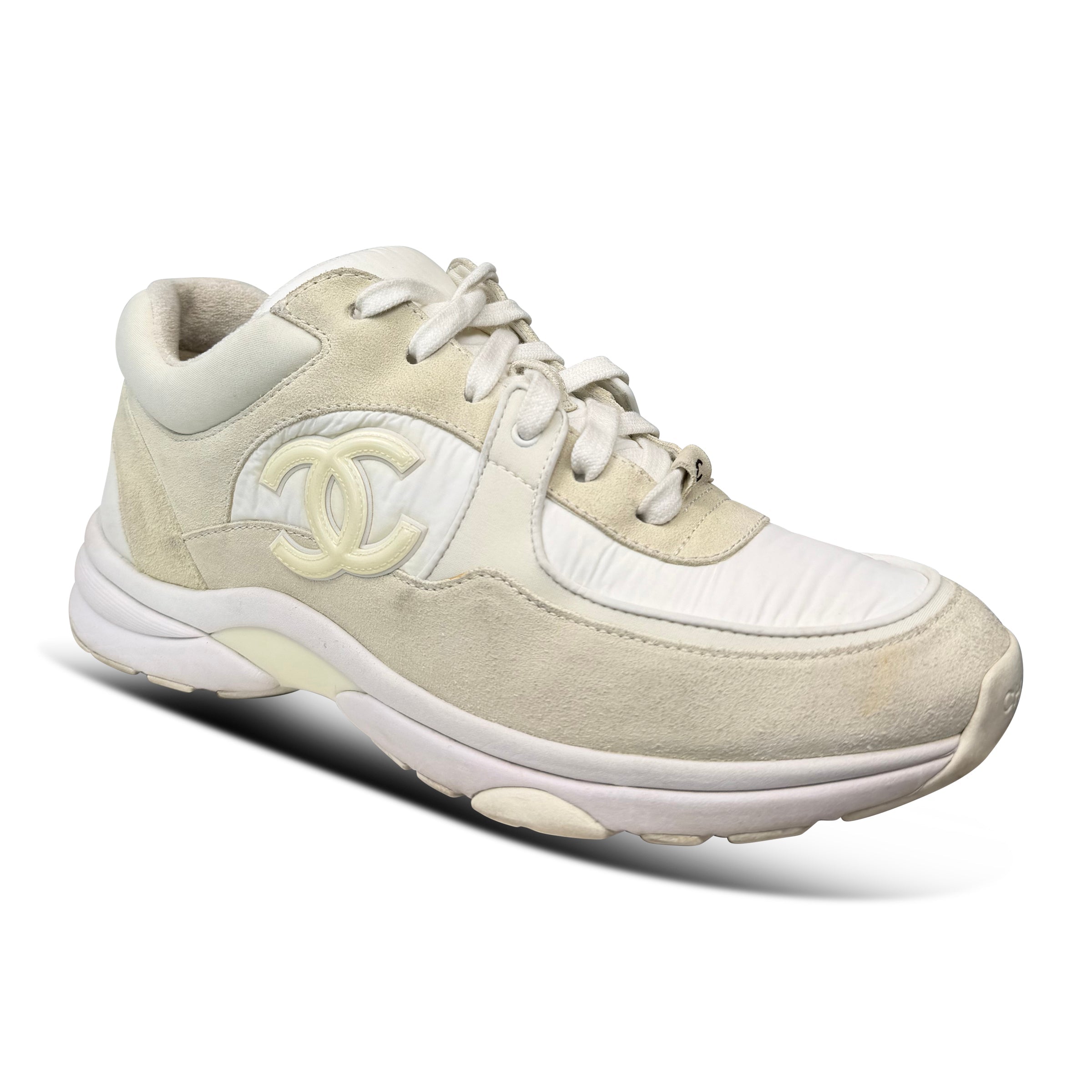 CHANEL TRIPLE WHITE / BEIGE TRAINER - UK 6 (40) | PRE OWNED - Affluent ArchivesUsed HIGH END DESIGNER CLOTHING