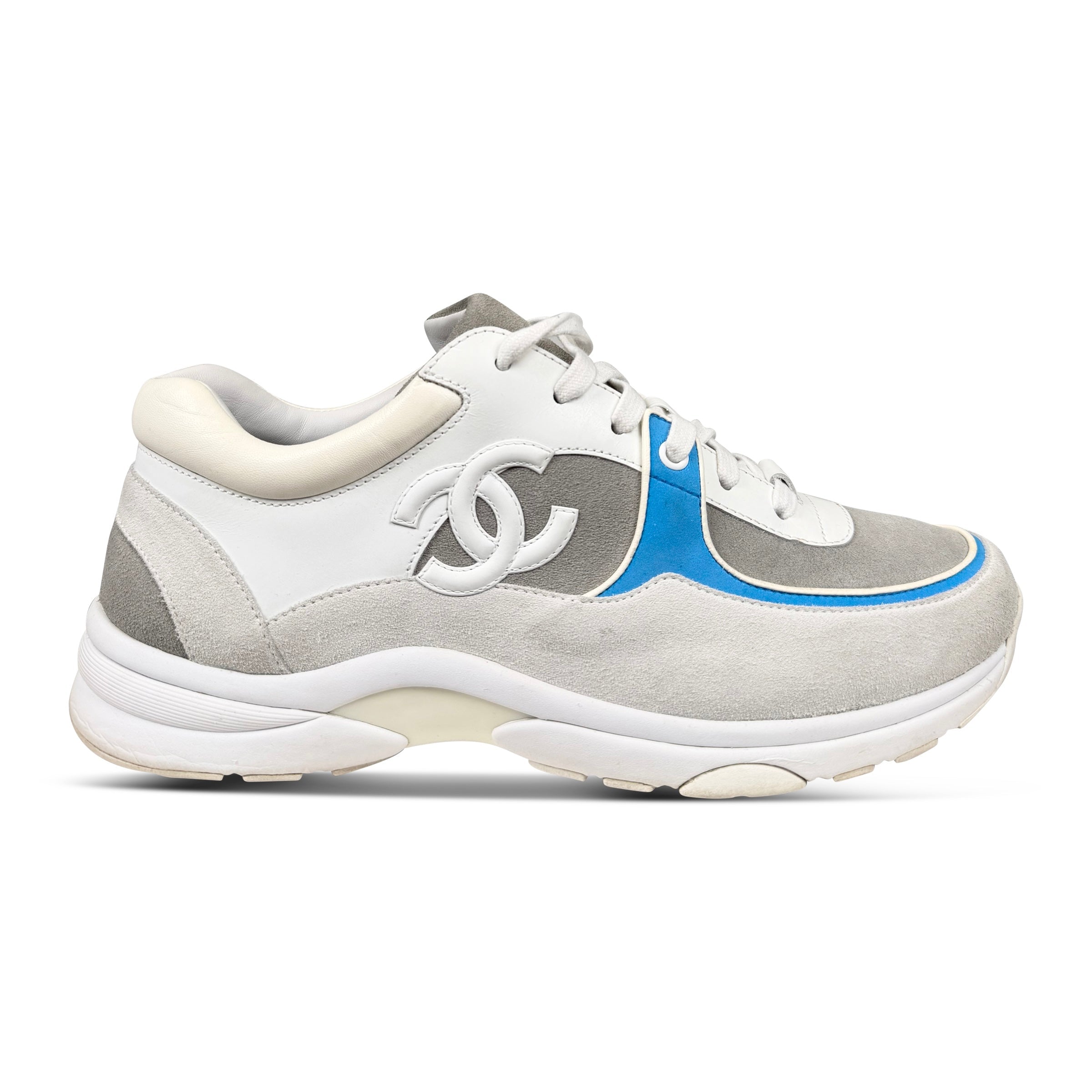CHANEL WHITE CC TRAINER BEIGE / BLUE - UK 8 (42) - Affluent ArchivesUsed HIGH END DESIGNER CLOTHING