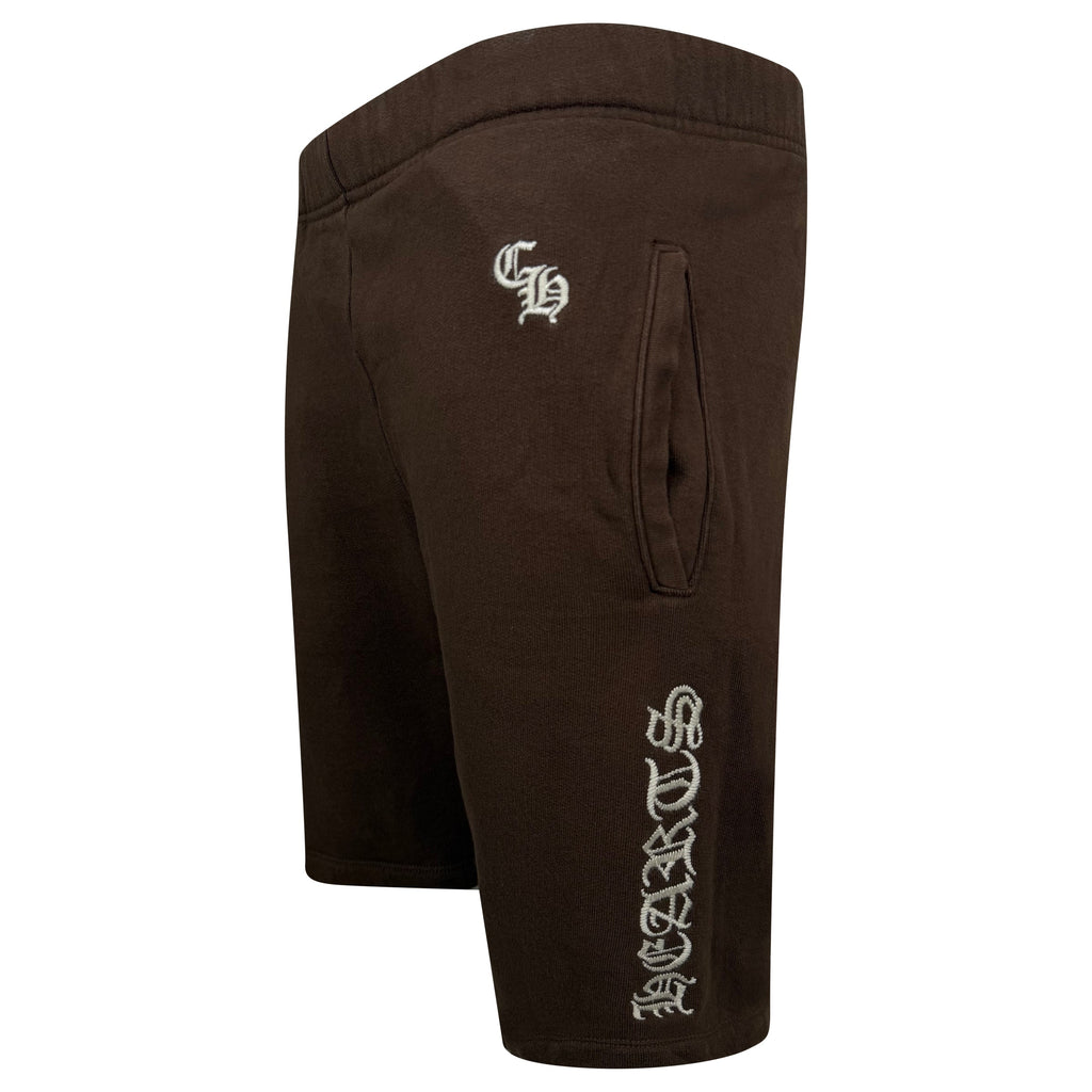 CHROME HEARTS BROWN LOGO SHORTS - LARGE - Affluent ArchivesUsed HIGH END DESIGNER CLOTHING