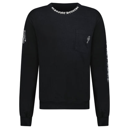 CHROME HEARTS LONG SLEEVED BLACK LOGO T SHIRT - LARGE - Affluent ArchivesUsed HIGH END DESIGNER CLOTHING