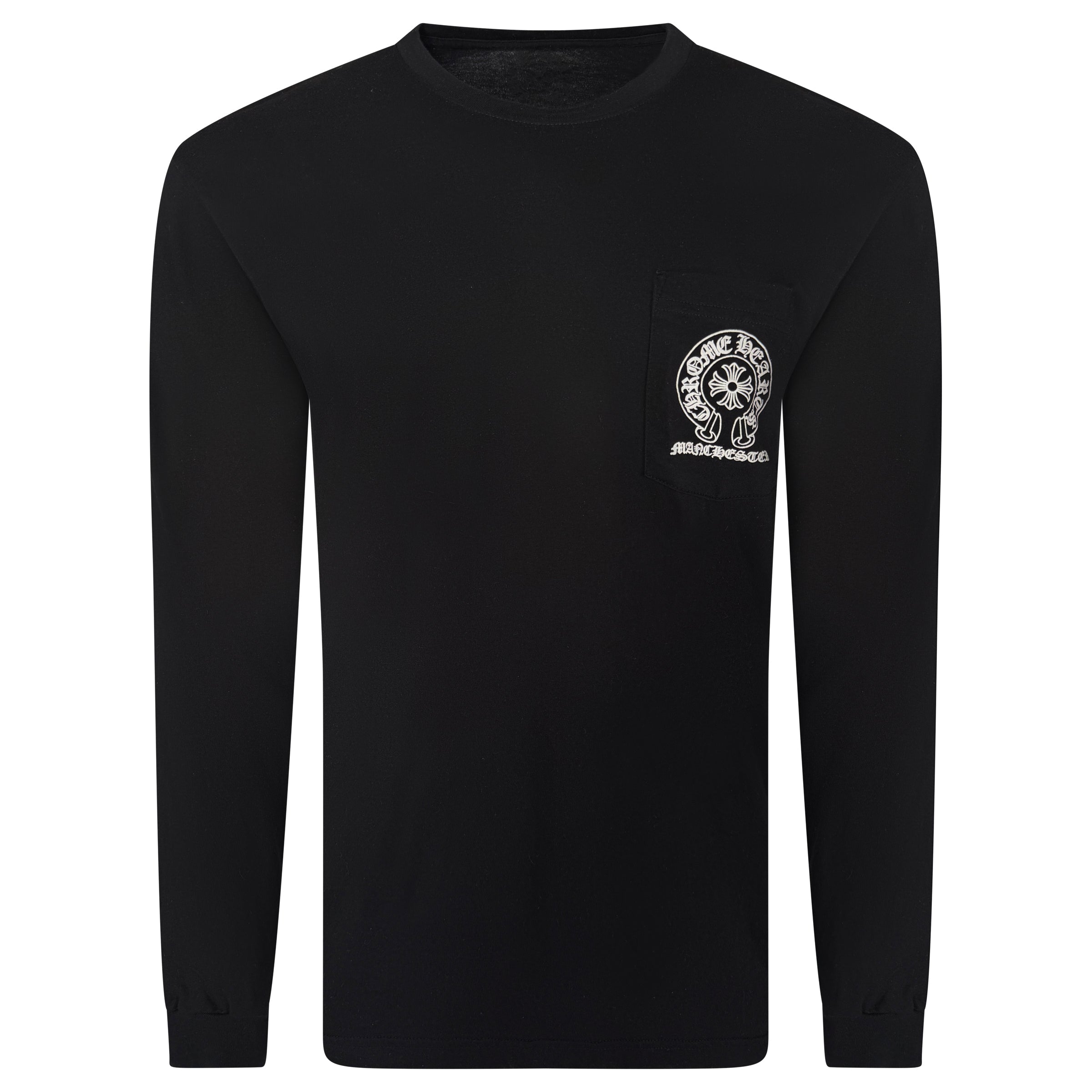 CHROME HEARTS LONG SLEEVED BLACK LOGO T SHIRT - LARGE (Fits XL) | PRE OWNED - Affluent ArchivesUsed HIGH END DESIGNER CLOTHING