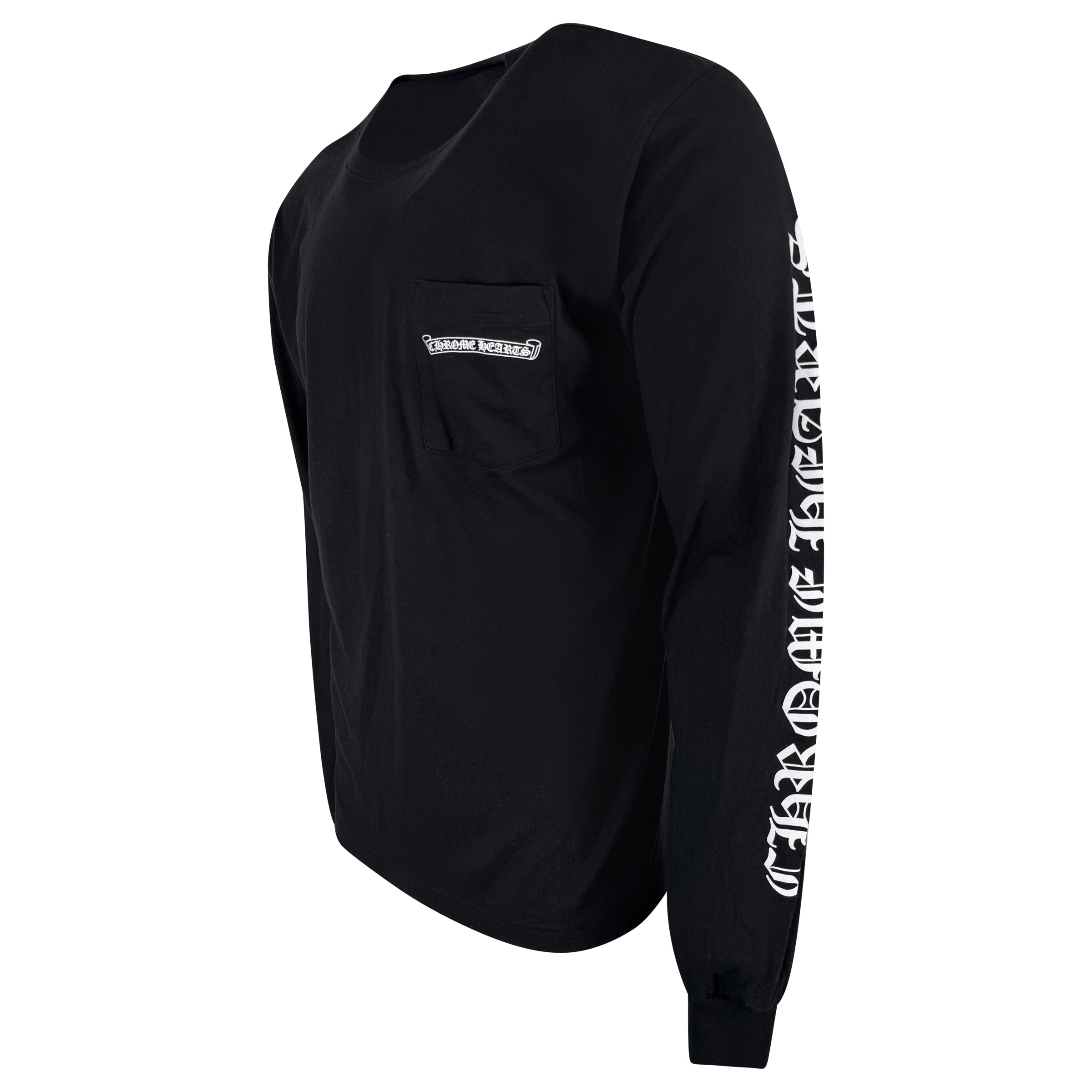 CHROME HEARTS LONG SLEEVED BLACK LOGO T SHIRT - XL - Affluent ArchivesUsed HIGH END DESIGNER CLOTHING