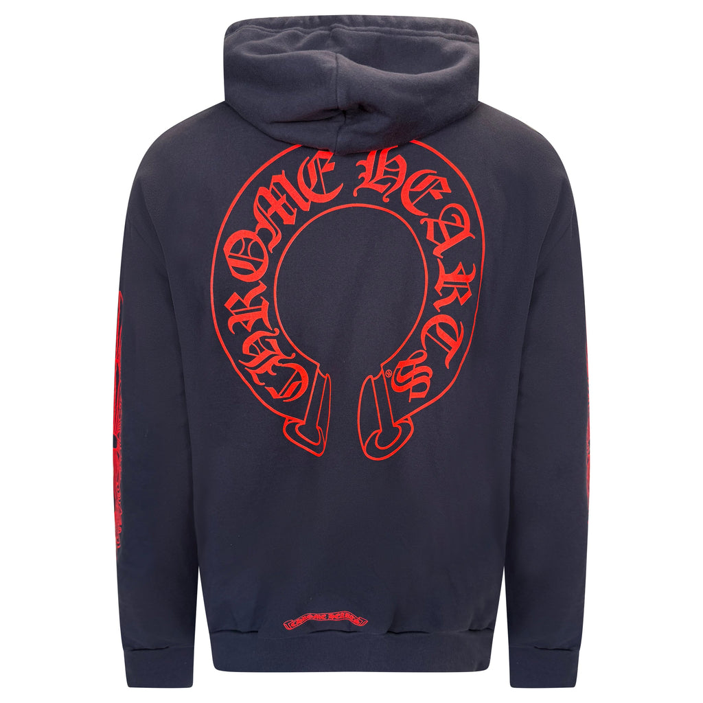 CHROME HEARTS NAVY / RED HORSE SHOE HOODIE - LARGE | PRE OWNED - Affluent ArchivesUsed HIGH END DESIGNER CLOTHING